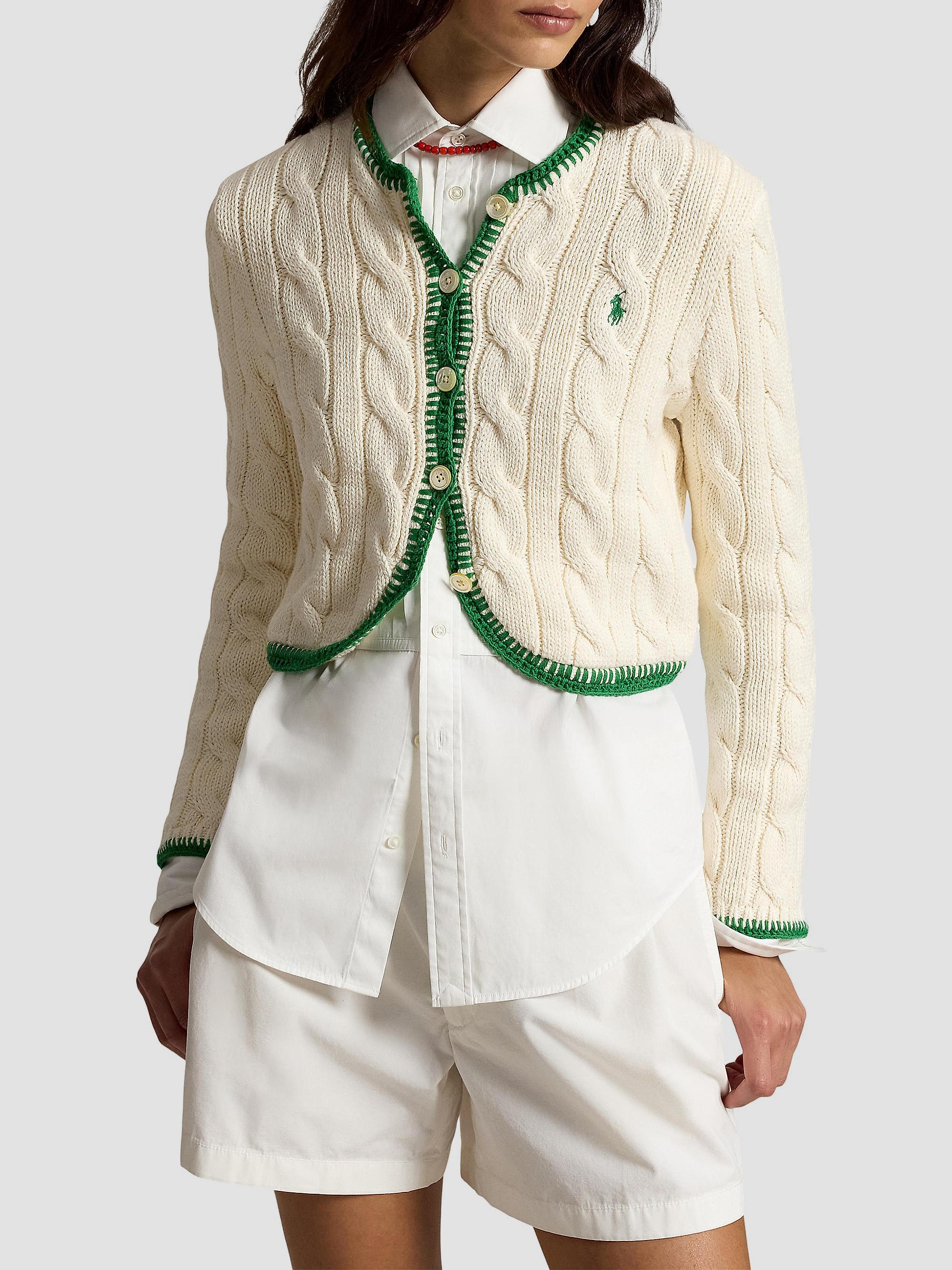 【5/26発送】CROP POLO KNIT CARDIGAN Polo Ralph Lauren Cable-Knit Stretch-Cotton Crop Cardigan | Saks