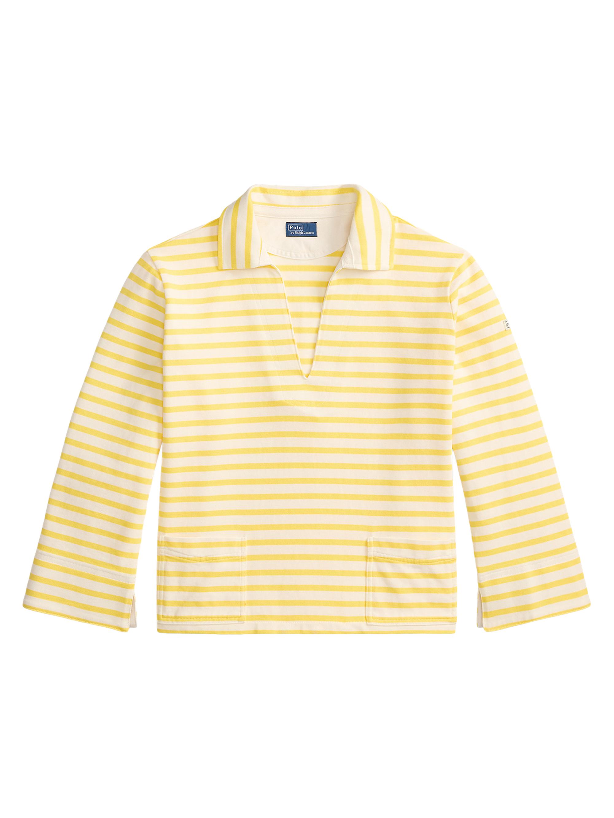Polo Ralph Lauren Women's Striped Cotton Jersey Polo Shirt - Sunfish Yellow Deckwash White