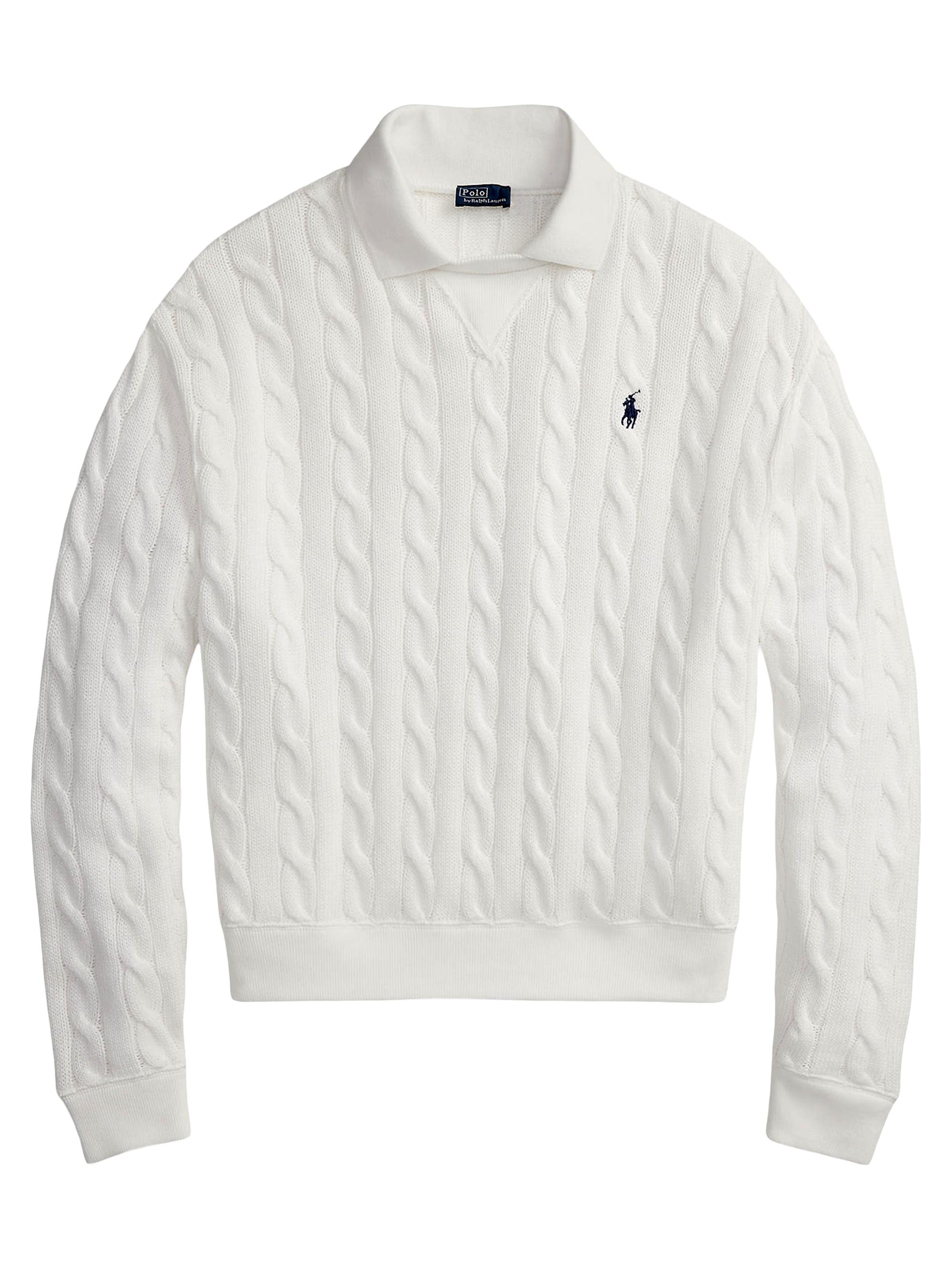 Polo Ralph Lauren Women's Cable-Knit Cotton Polo Sweater - White