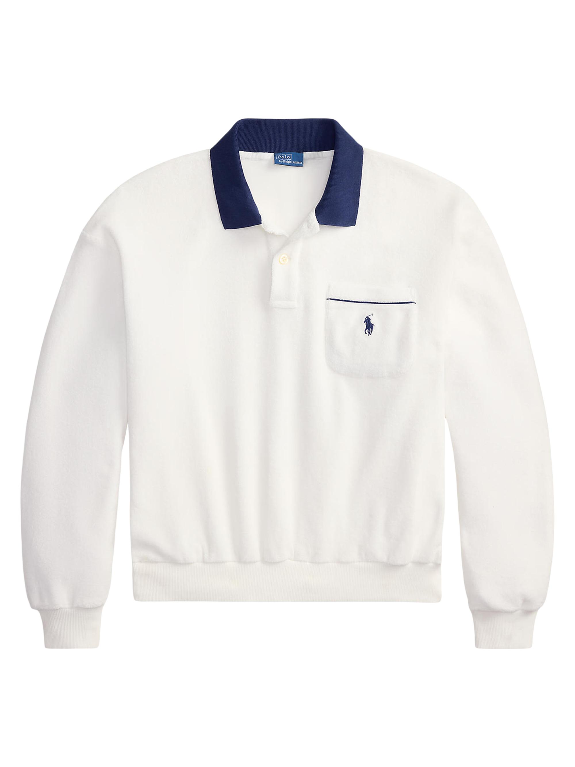 Polo Ralph Lauren Women's Logo Terry Cotton-Blend Long-Sleeve Polo Shirt - White