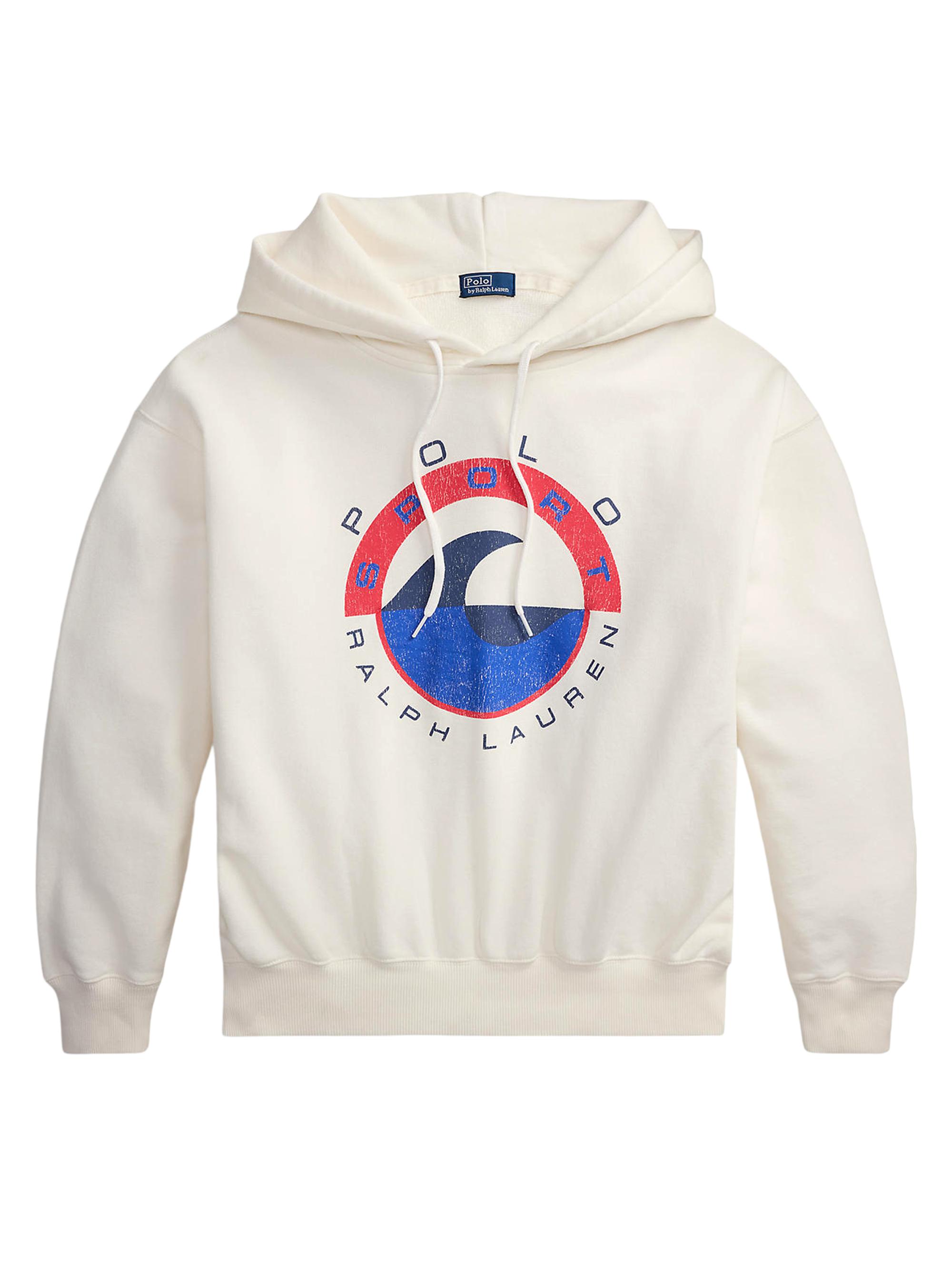 Polo Ralph Lauren Women's Wave-Logo Cotton-Blend Fleece Hoodie - Deckwash White