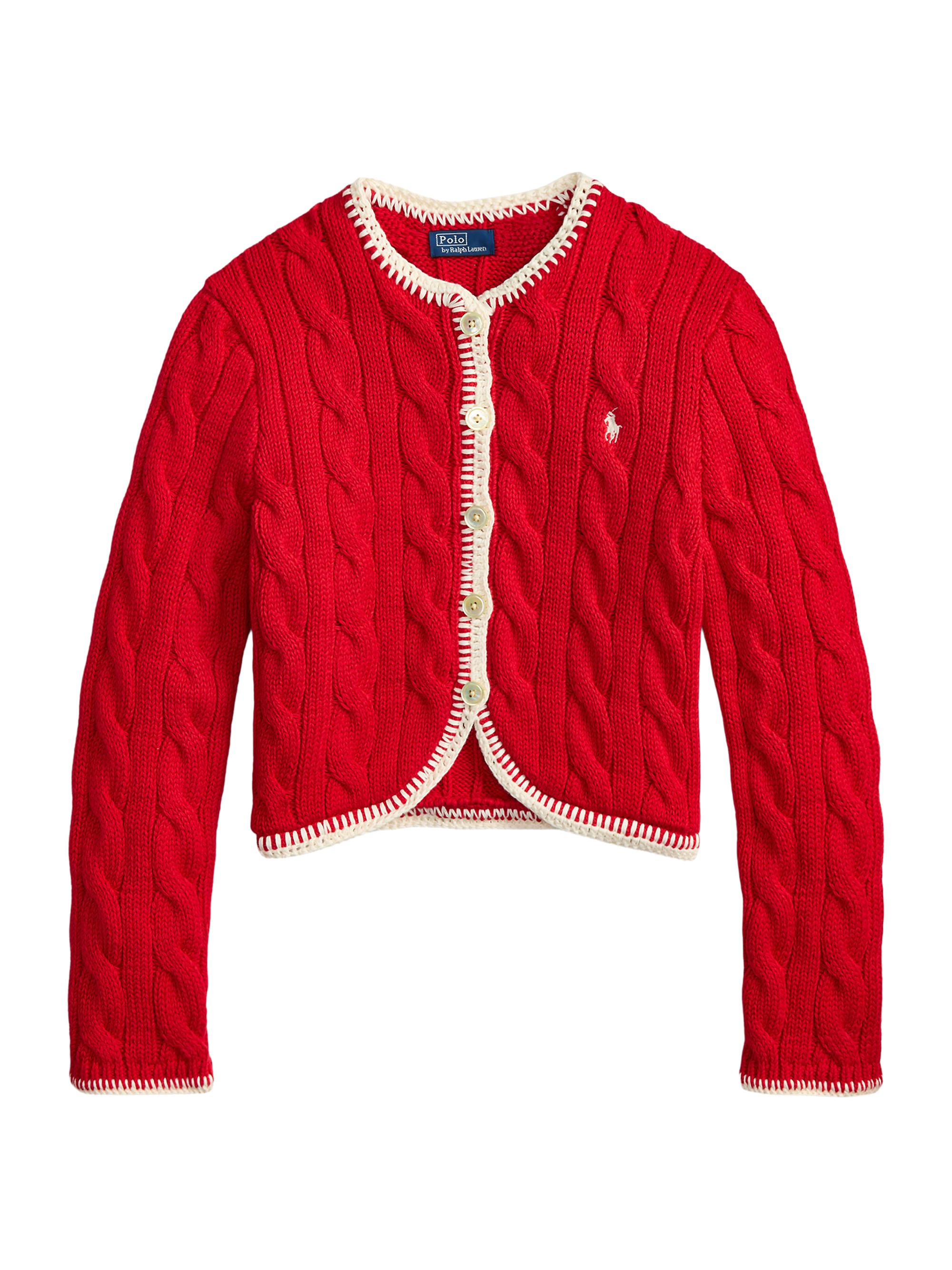 Polo Ralph Lauren Women's Cable-Knit Stretch-Cotton Crop Cardigan - Cruise Red