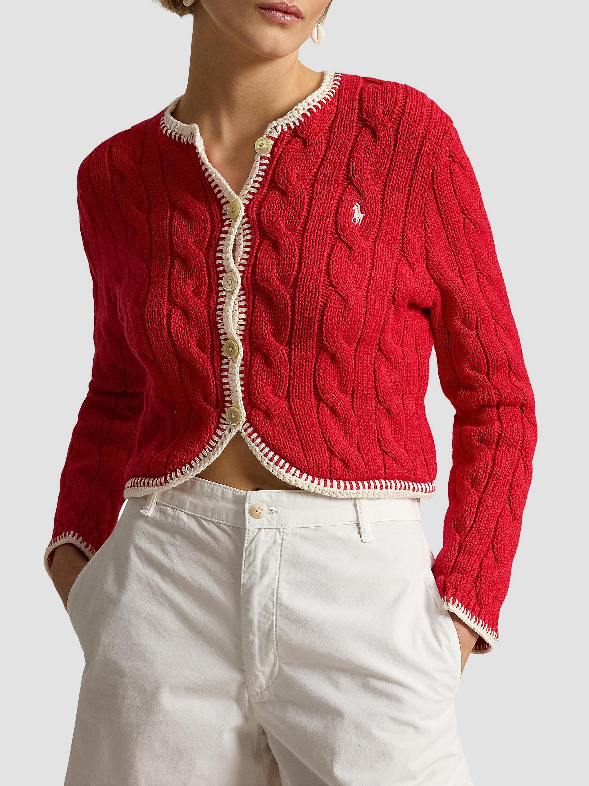 【5/26発送】CROP POLO KNIT CARDIGAN Polo Ralph Lauren Cable-Knit Stretch-Cotton Crop Cardigan | Saks