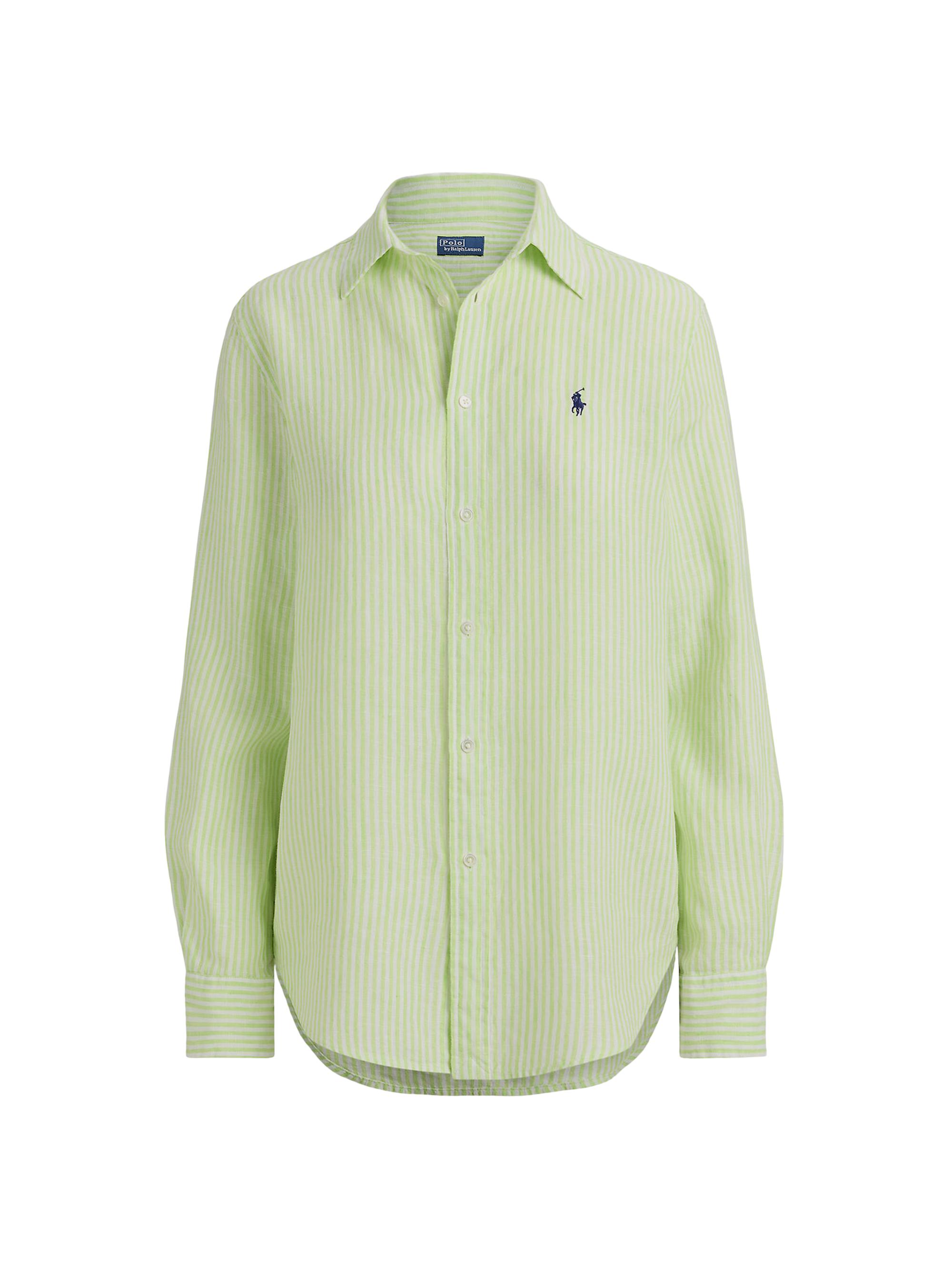Polo Ralph Lauren Women's Pony-Embroidered Striped Classic-Fit Shirt - Electric Lime White
