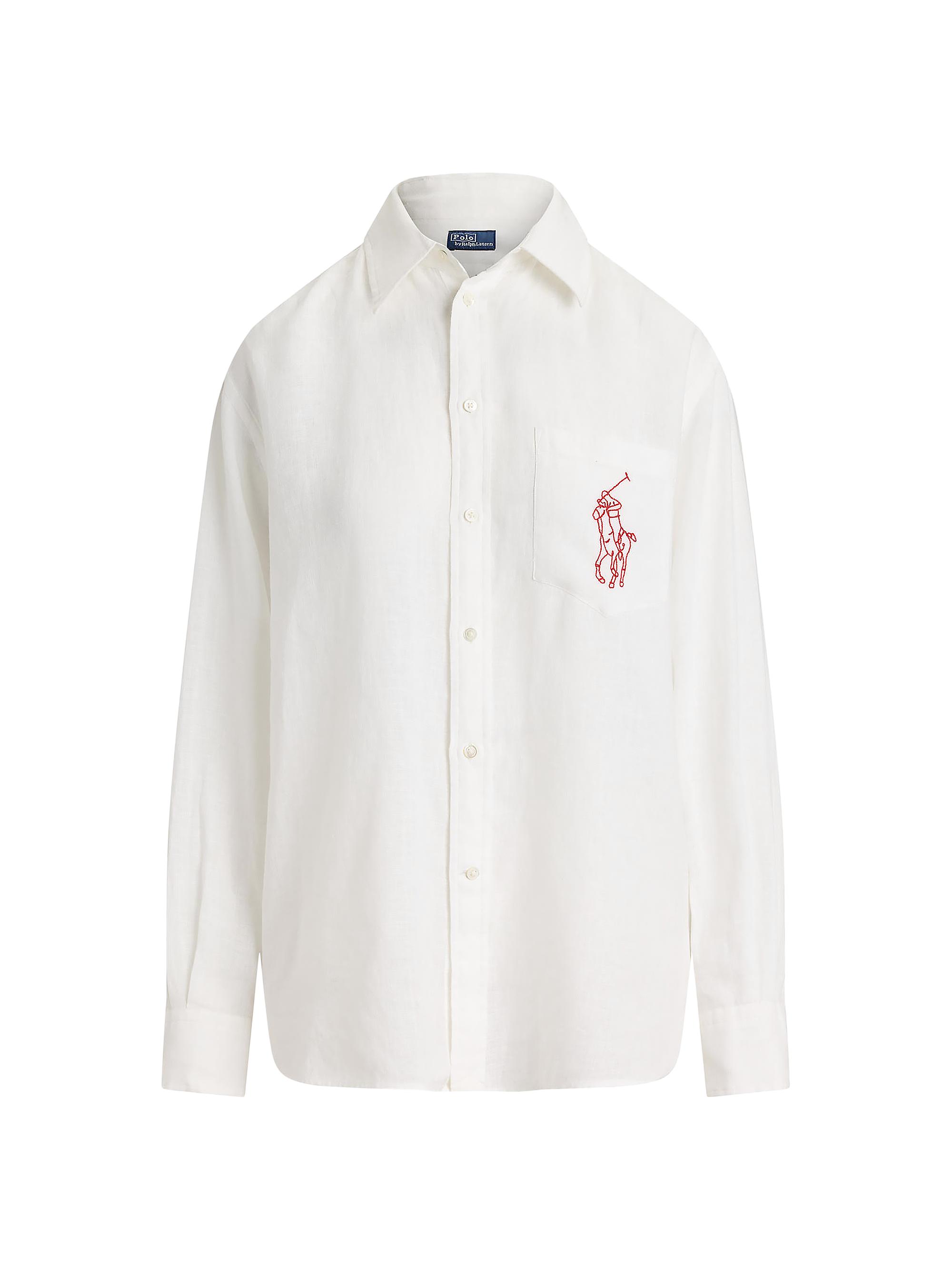 Polo Ralph Lauren Women's Logo Linen Oversized Button-Front Shirt - Classic Oxford White