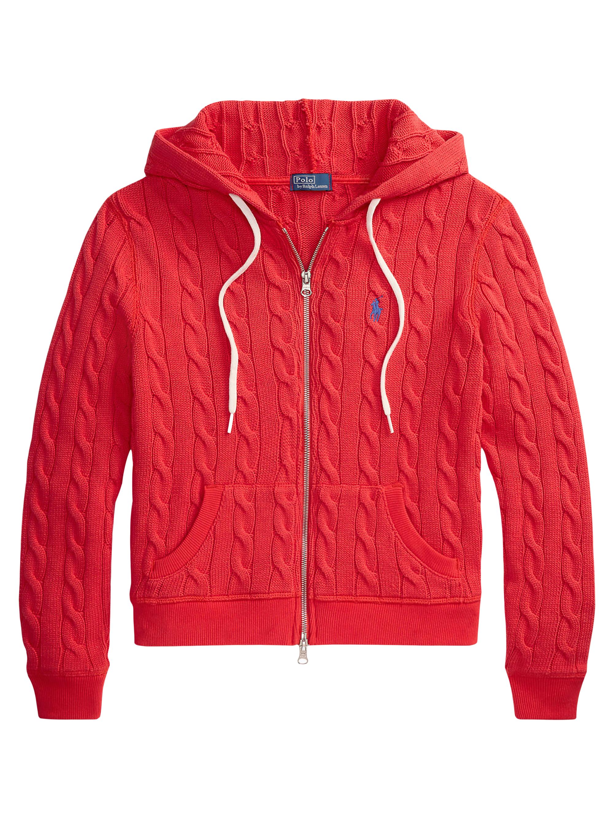 Polo Ralph Lauren Women's Cable-Knit Cotton Zip-Front Hoodie - Bright Hibiscus