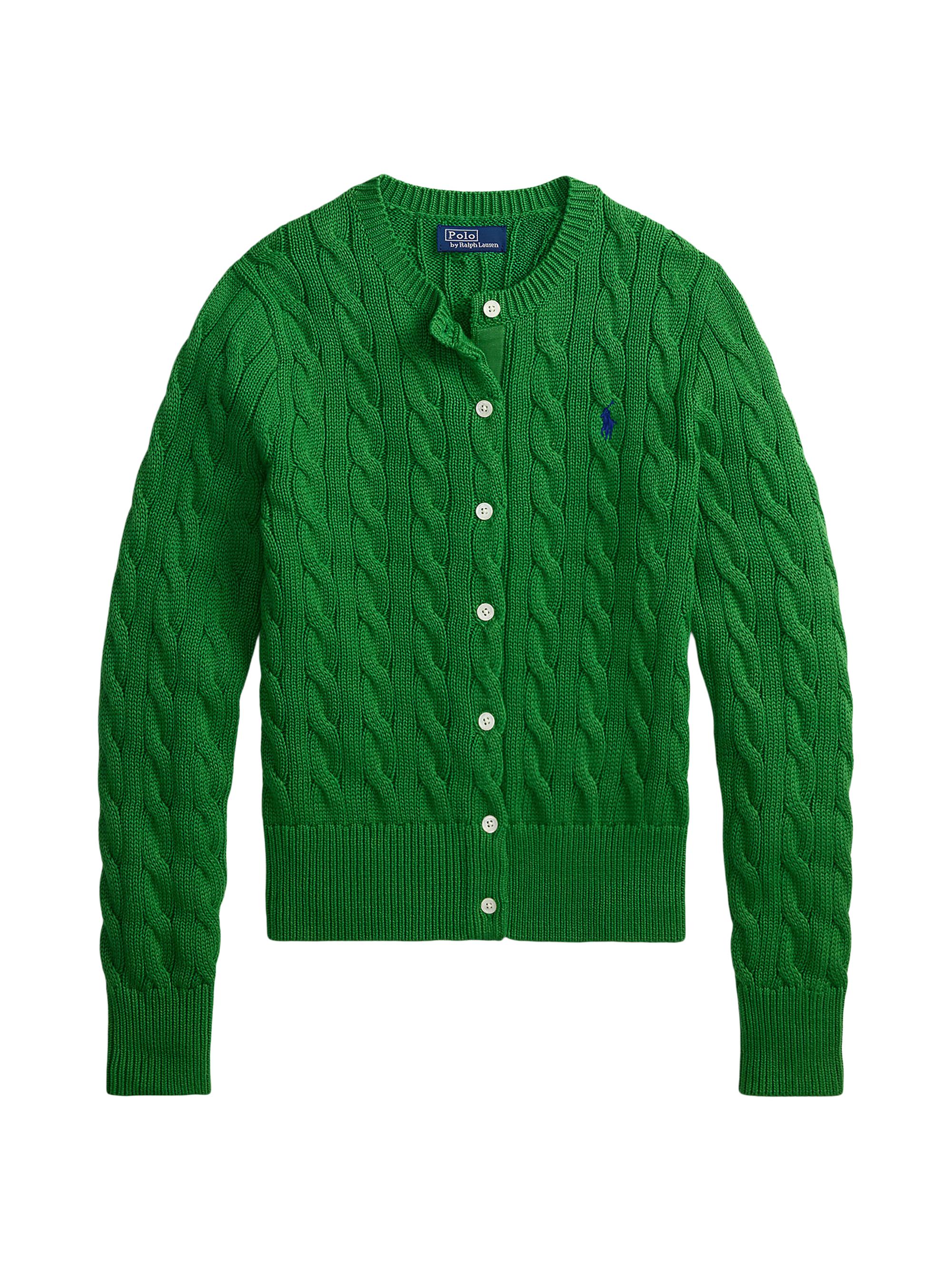Polo Ralph Lauren Women's Logo Cable-Knit Cotton Cardigan - Fiji Green