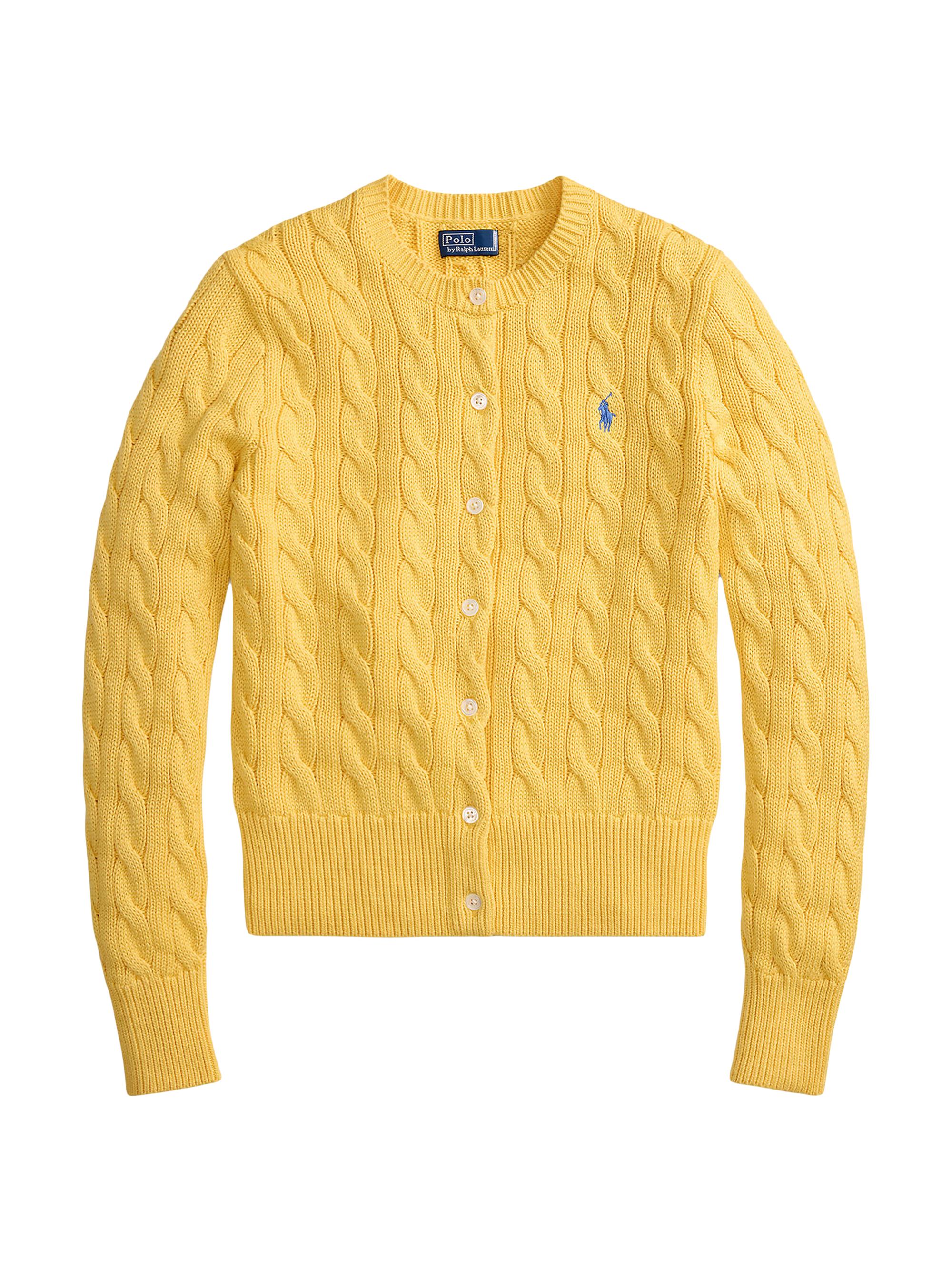 Polo Ralph Lauren Women's Pony Cable-Knit Cotton Cardigan - Beach Yellow