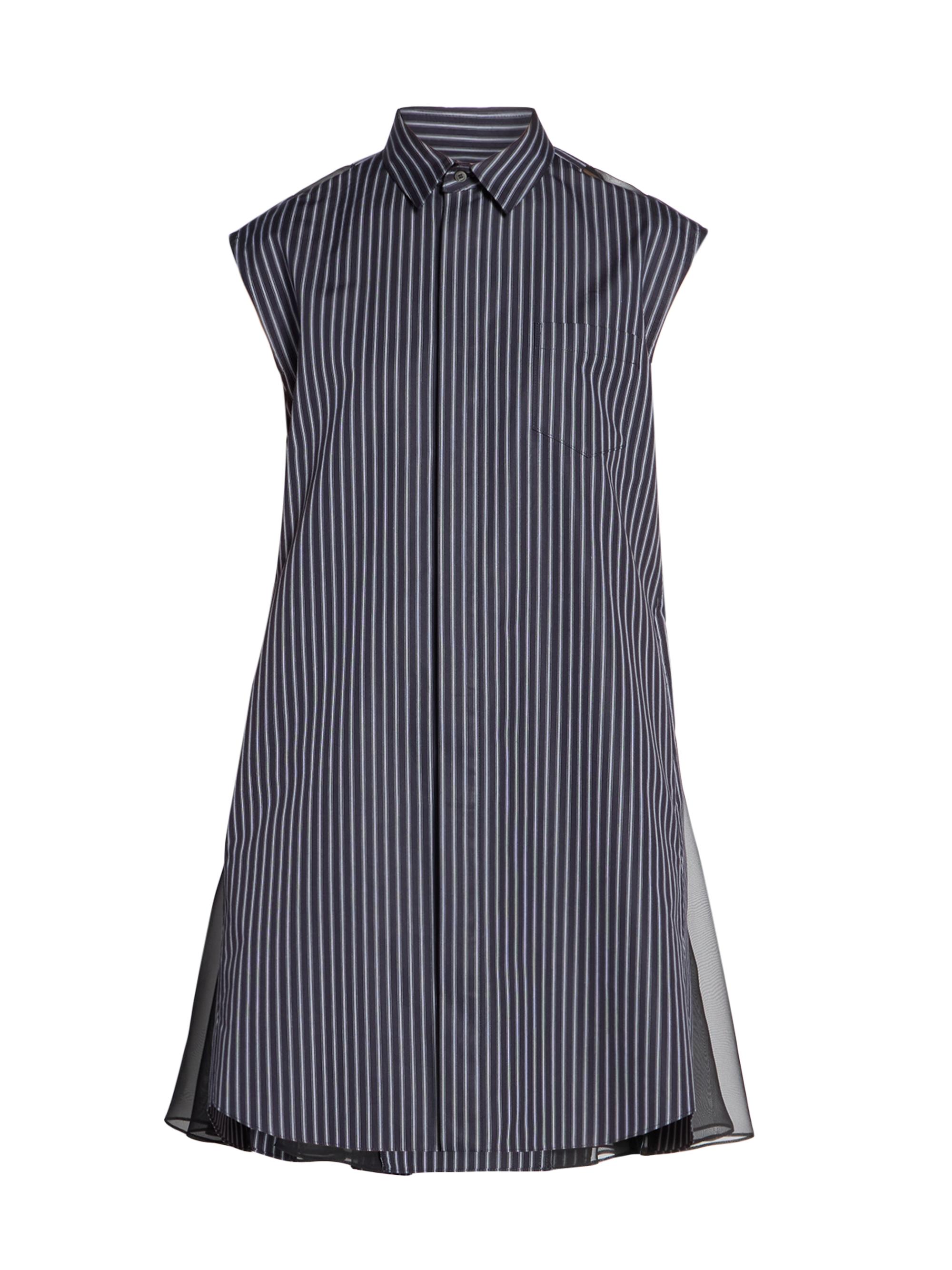 Sacai Women's Pinstripe Poplin Shift Shirtdress - Navy Stripe