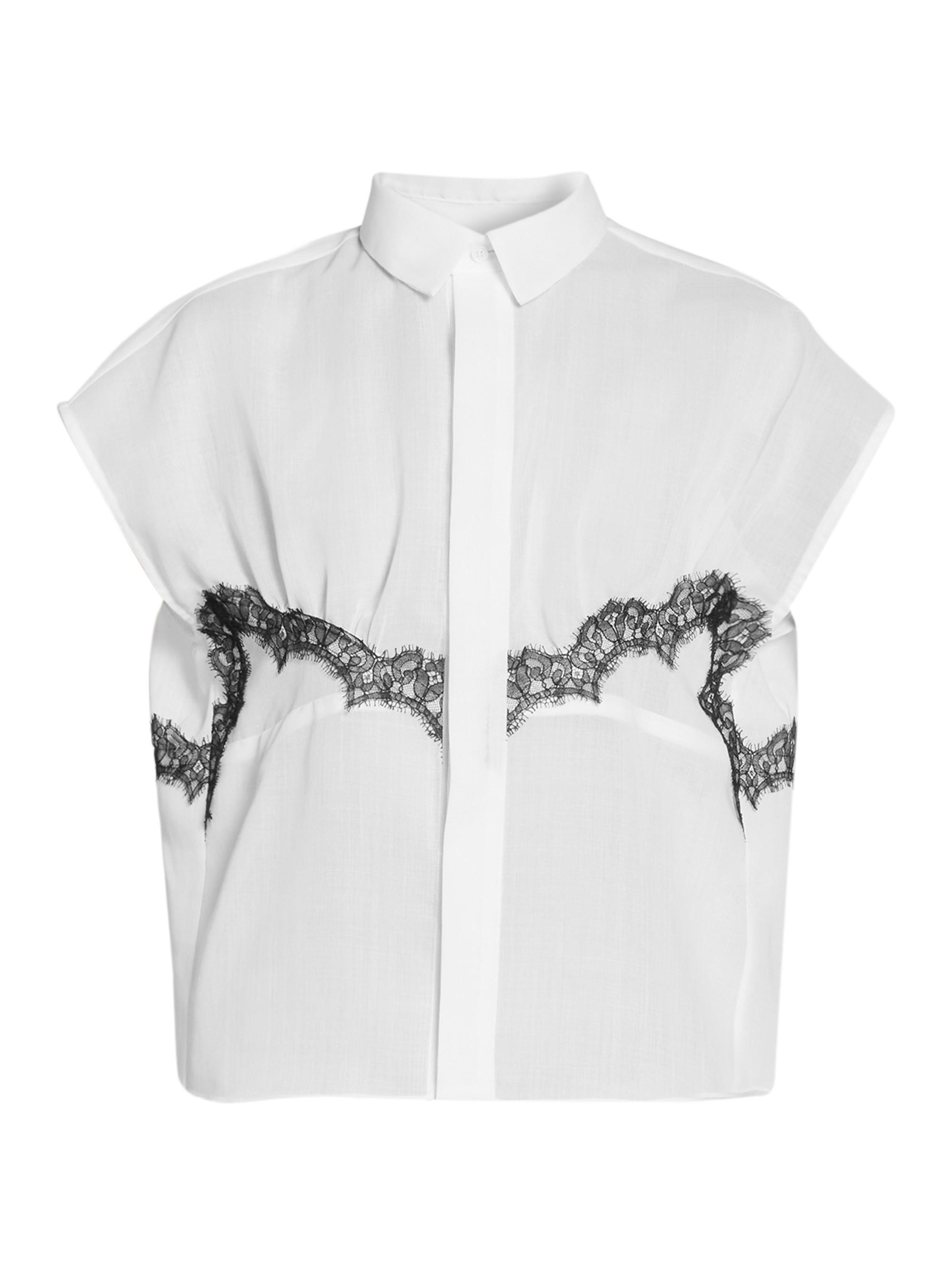 Sacai Women's Lace-Trim Wool-Blend Short-Sleeve Shirt - Off White