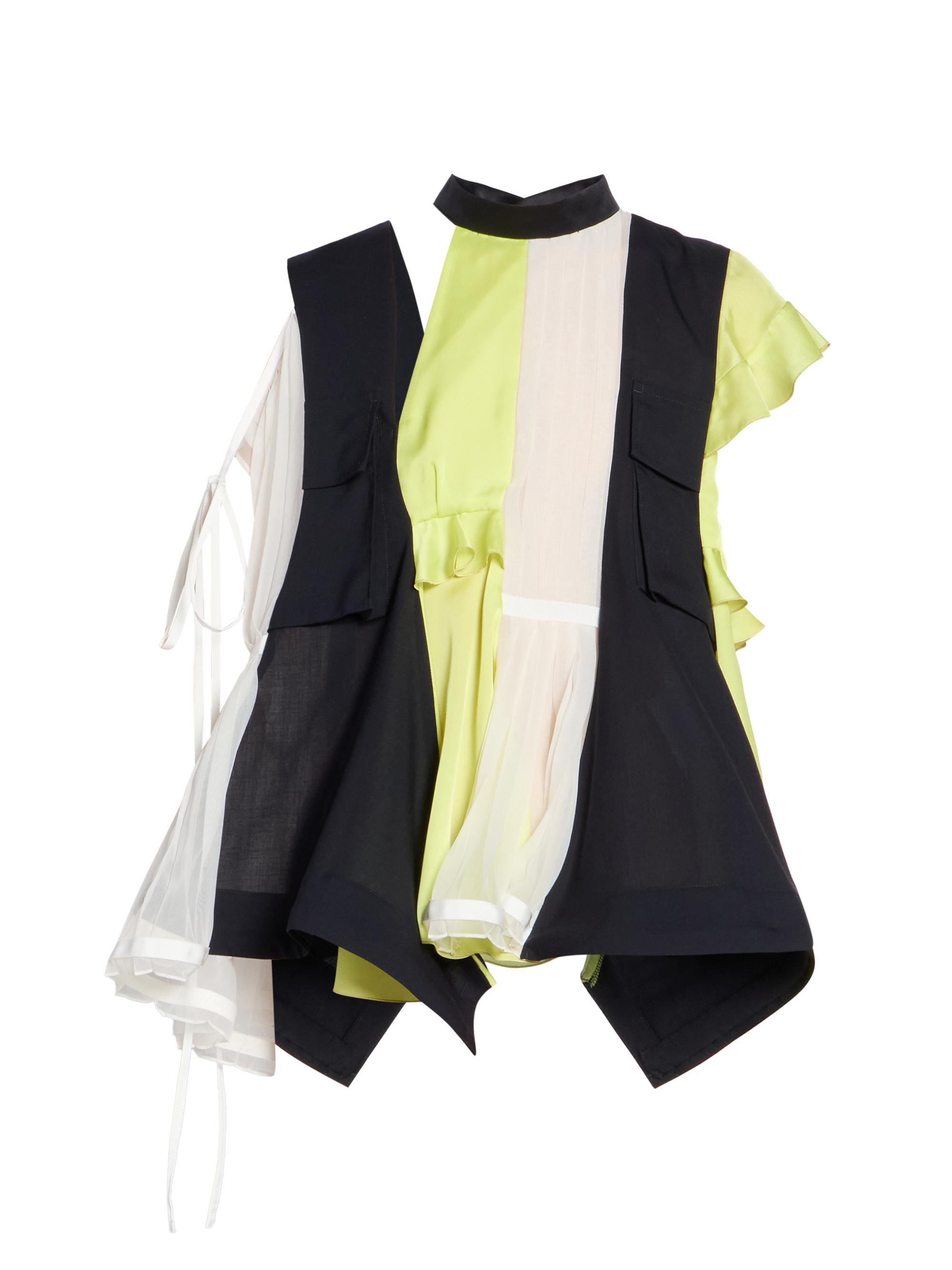 Sacai Women's Mixed-Media Drape Blouse - Navy Yellow