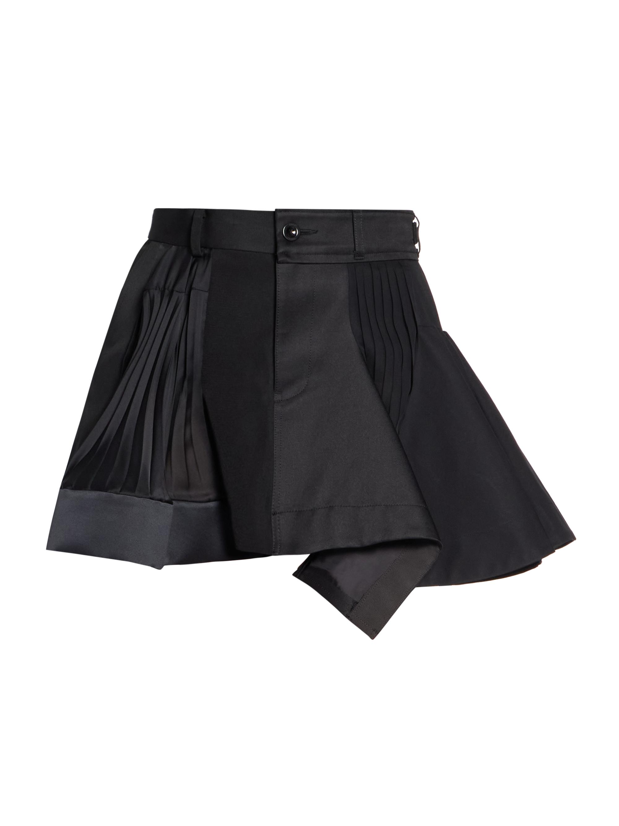 Sacai Women's Mixed-Media Pleated Miniskirt - Black