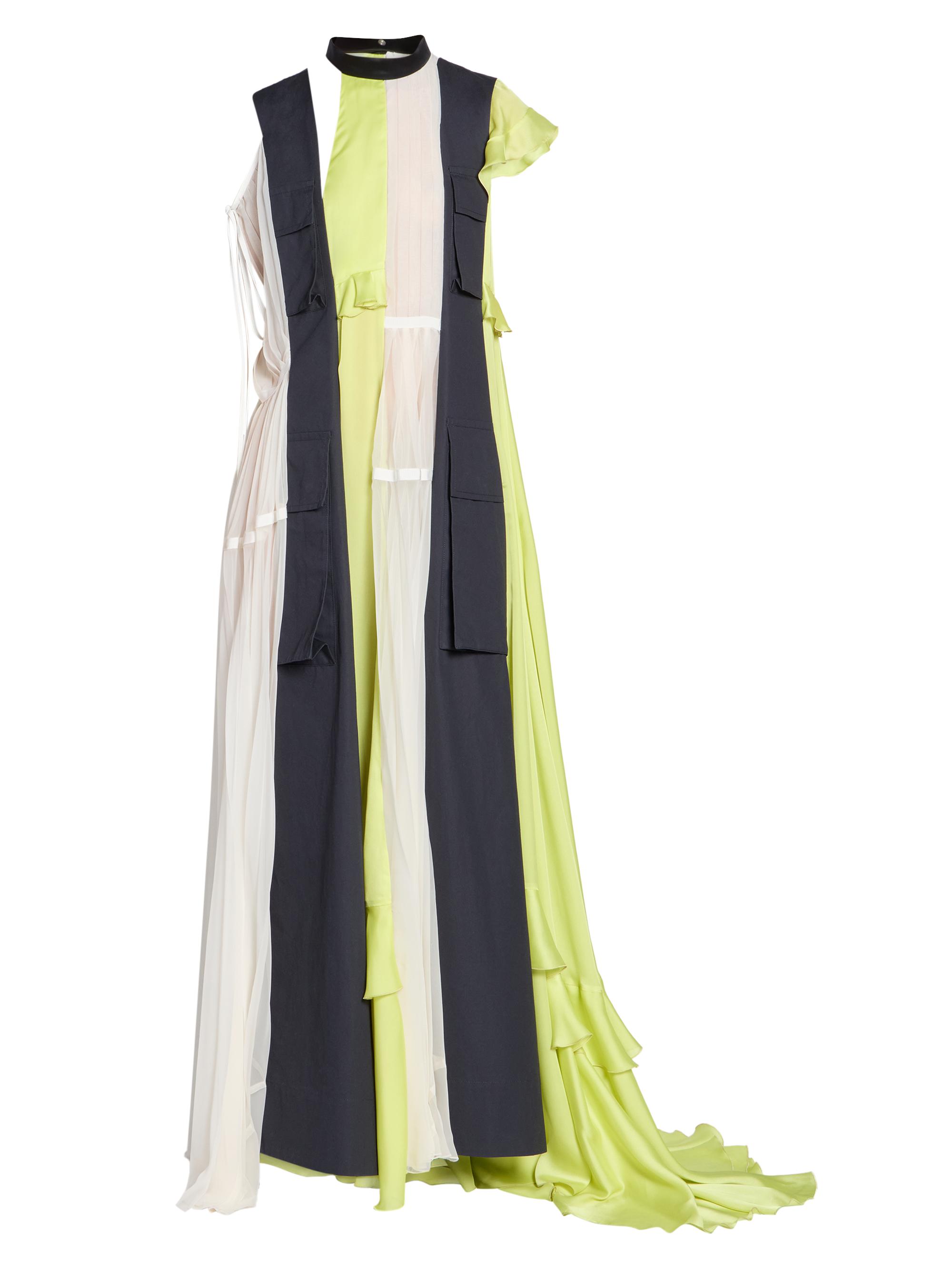 Sacai Women's Striped Mixed-Media Maxi Dress - Navy Yellow