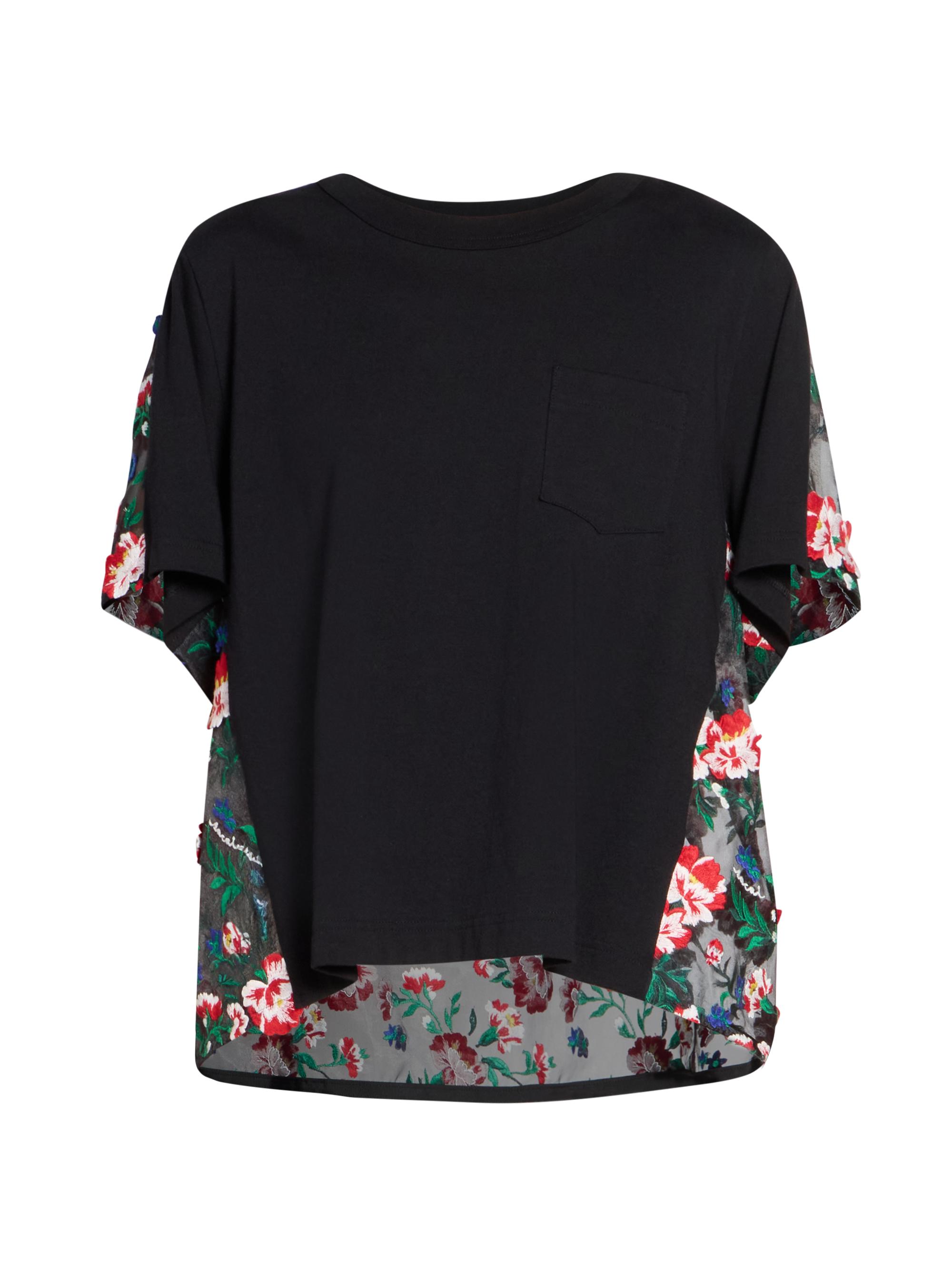 Sacai Women's Floral Cotton Oversized T-Shirt - Black