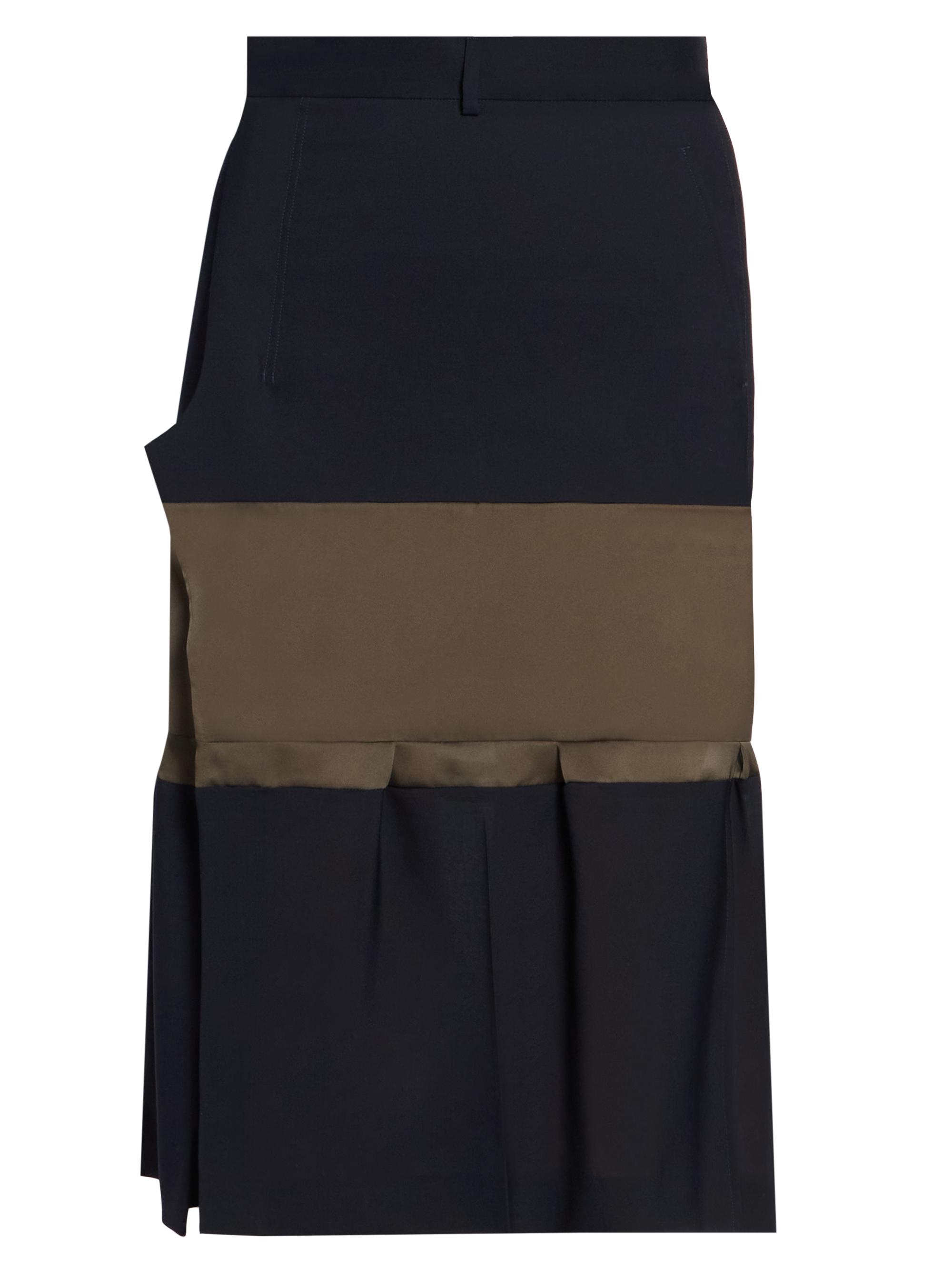 Sacai Women's Mixed-Media Wool-Mesh Midi-Skirt - Navy Khaki
