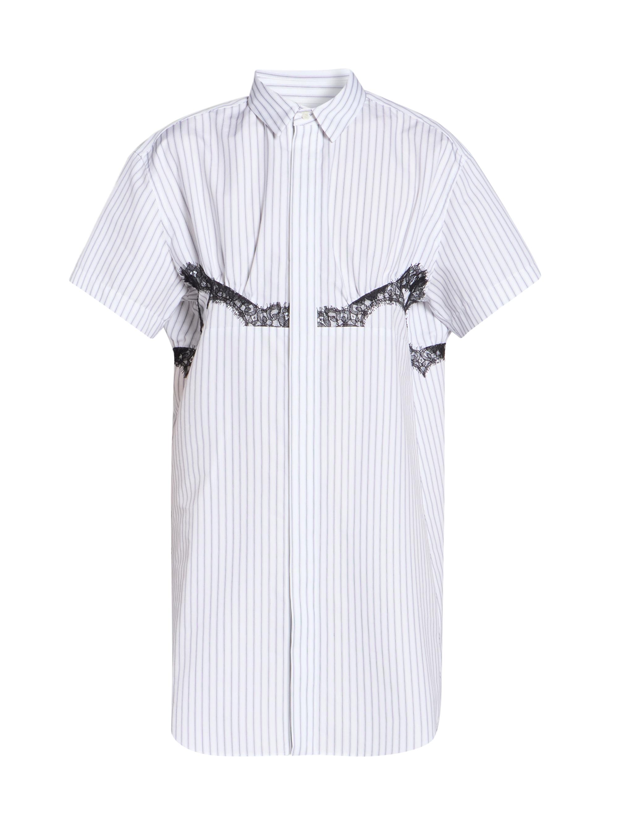 Sacai Women's Pinstripe Lace-Trimmed Poplin Miini-Shirtdress - Off White