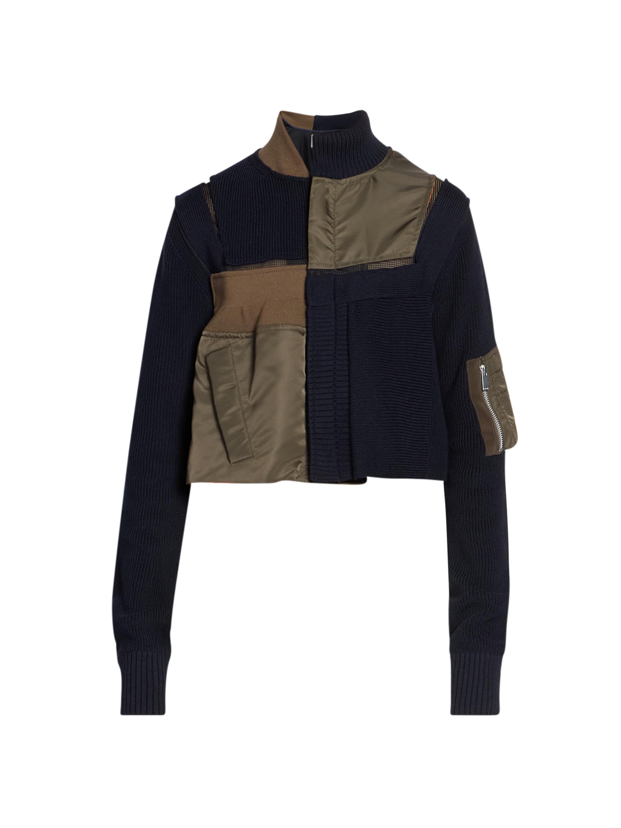 Sacai Women's Cotton-Nylon Knit Blouson Jacket - Khaki Navy
