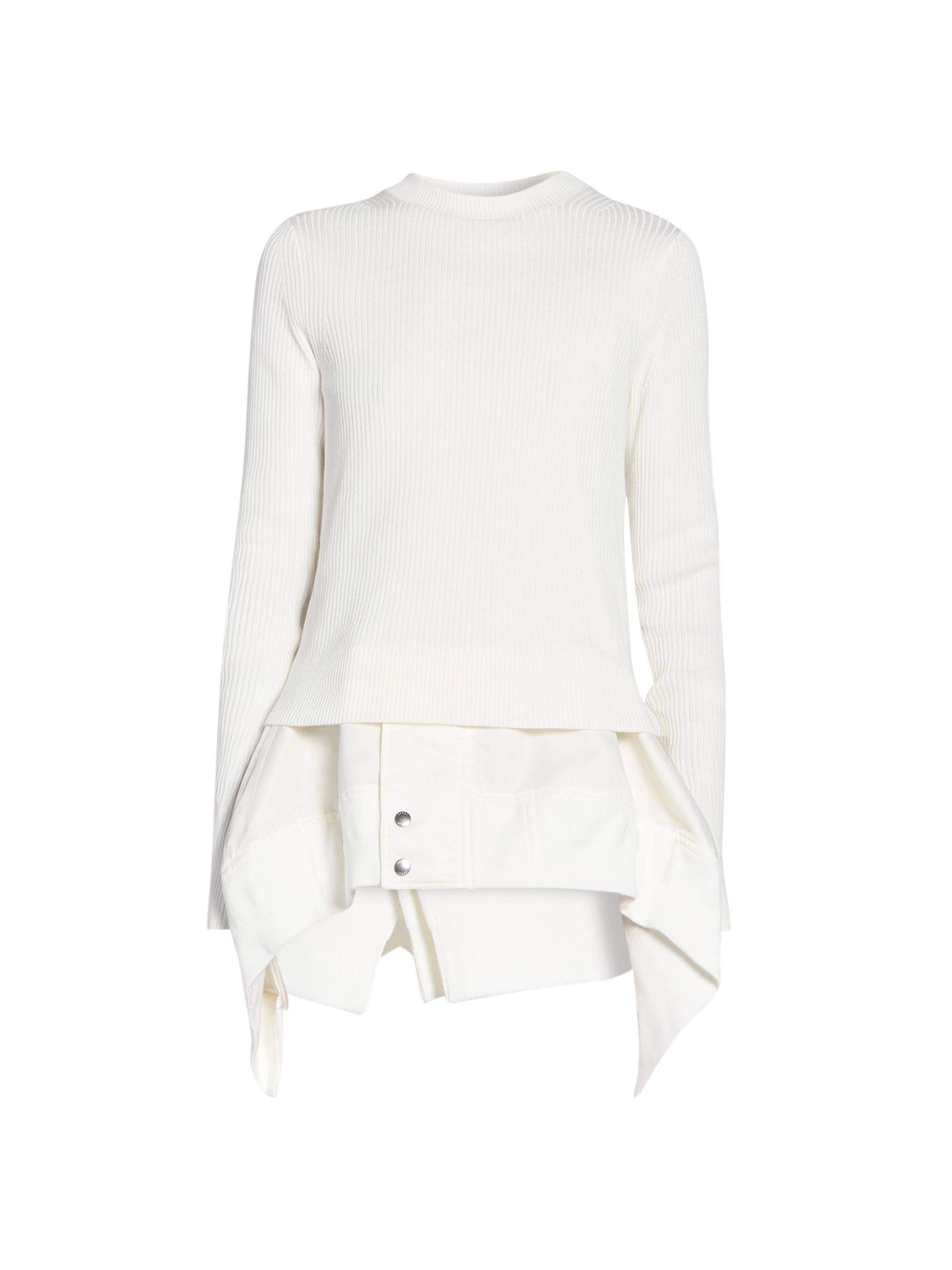 Sacai Women's Mixed-Media Peplum Sweater - Off White