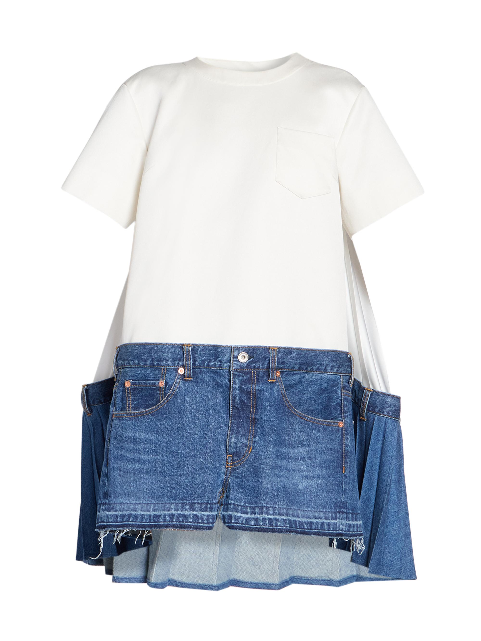 Sacai Women's T-Shirt Spliced Denim Minidress - Off White Blue