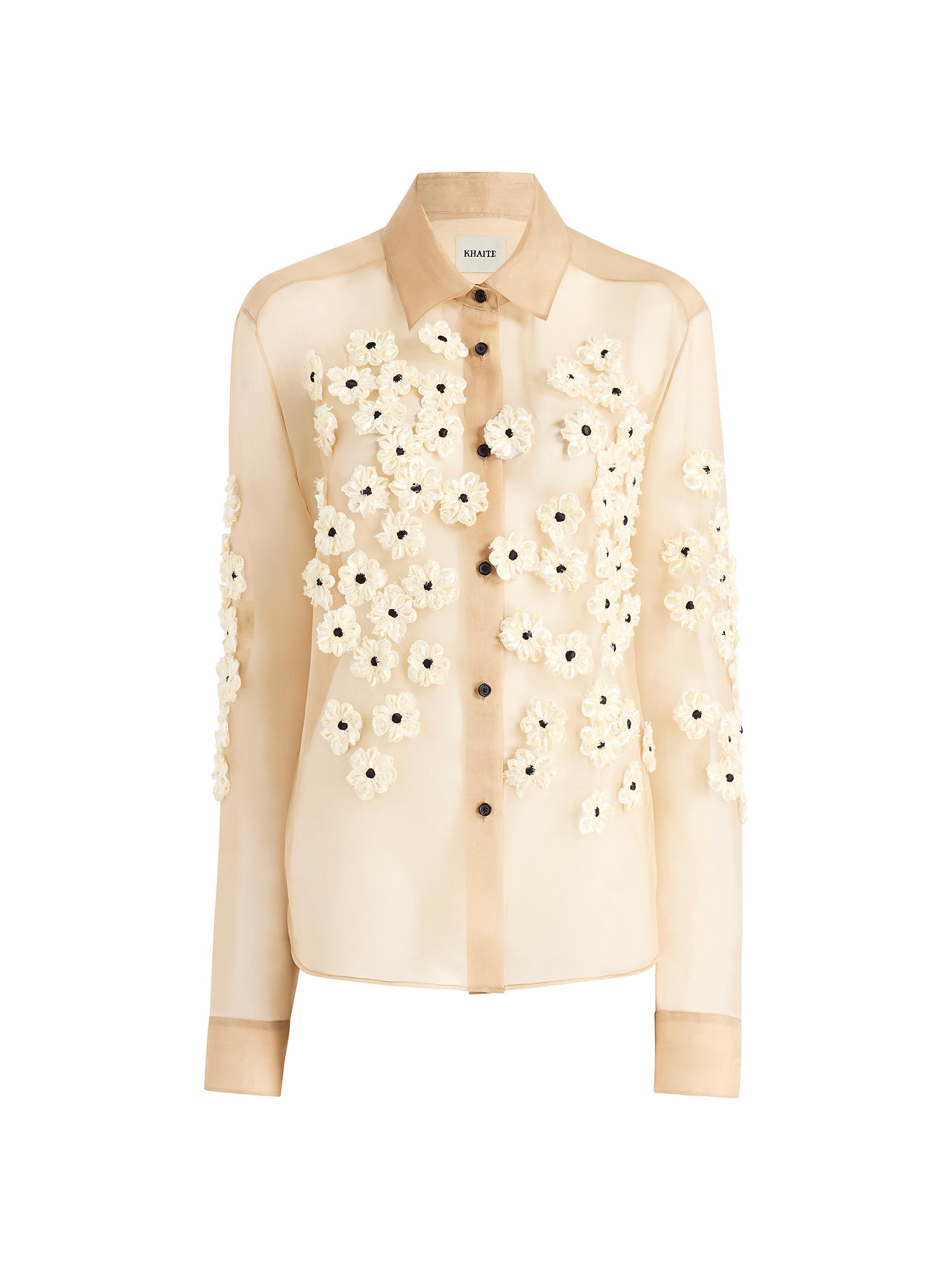 Khaite Women's Argo Floral-Embroidered Silk Shirt - Tea Stain Scatter