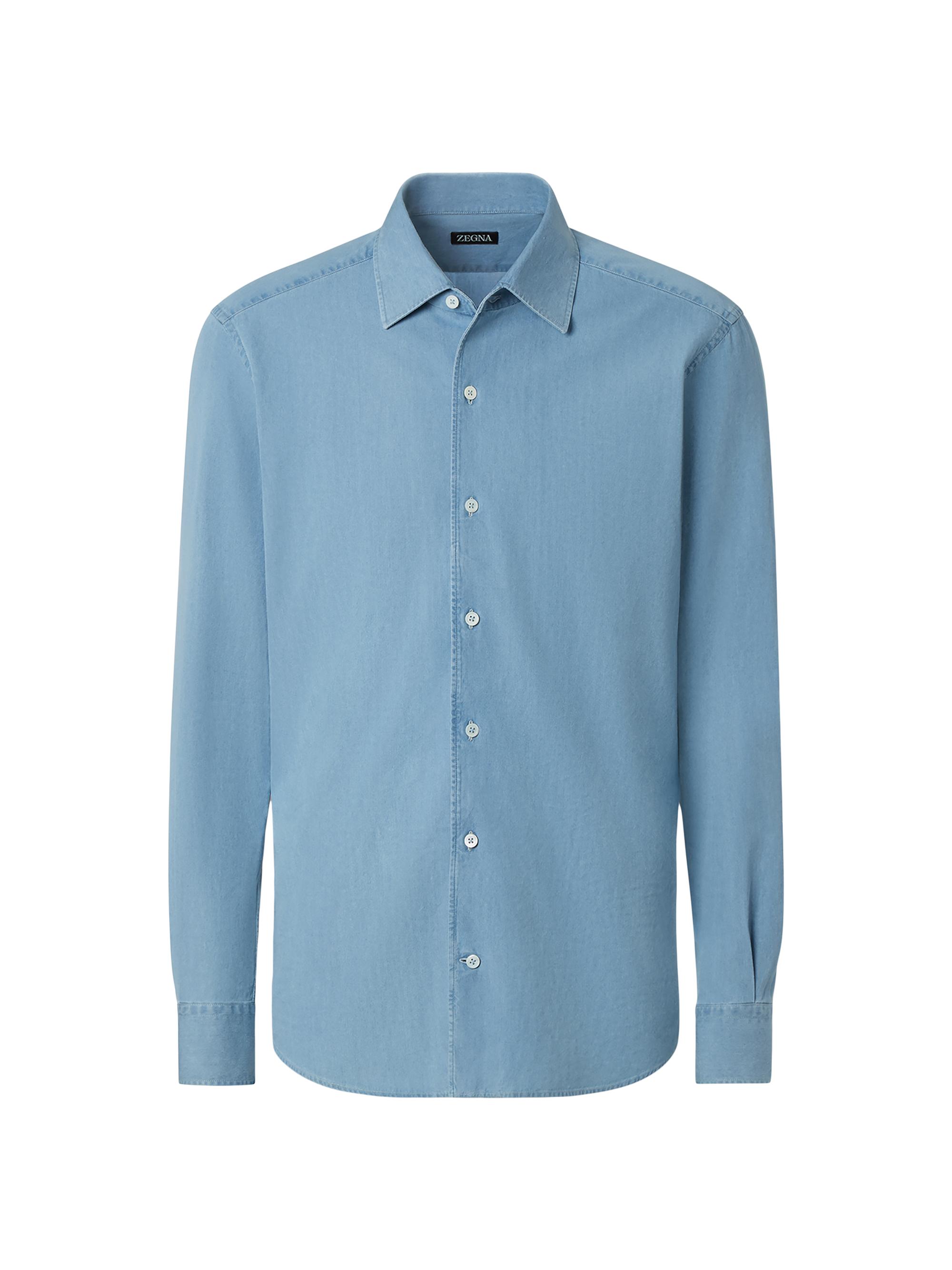 ZEGNA Men's Cotton Shirt - Light Blue