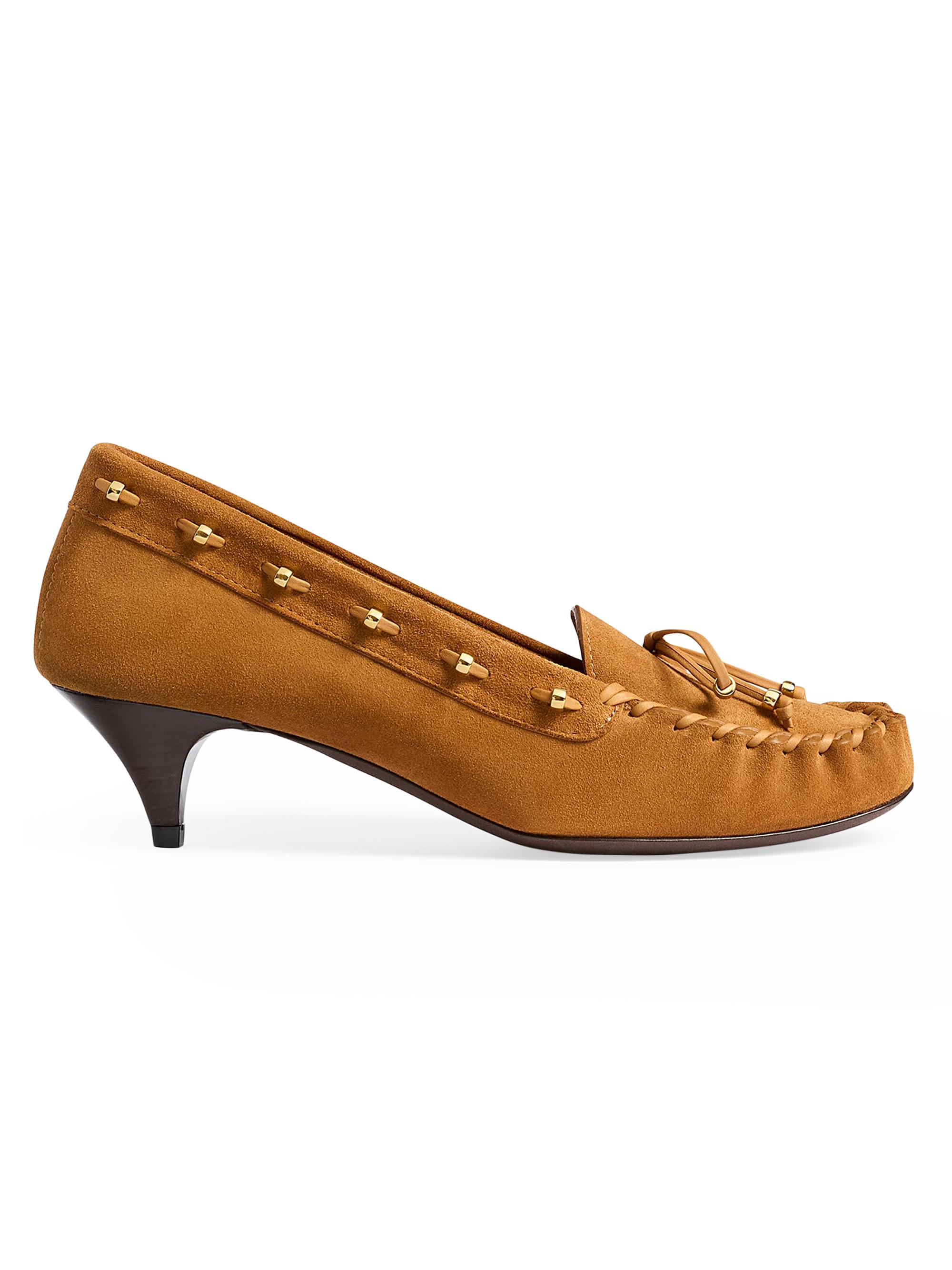 Khaite Women's Milly 45MM Suede Moccasin-Style Pumps - Caramel