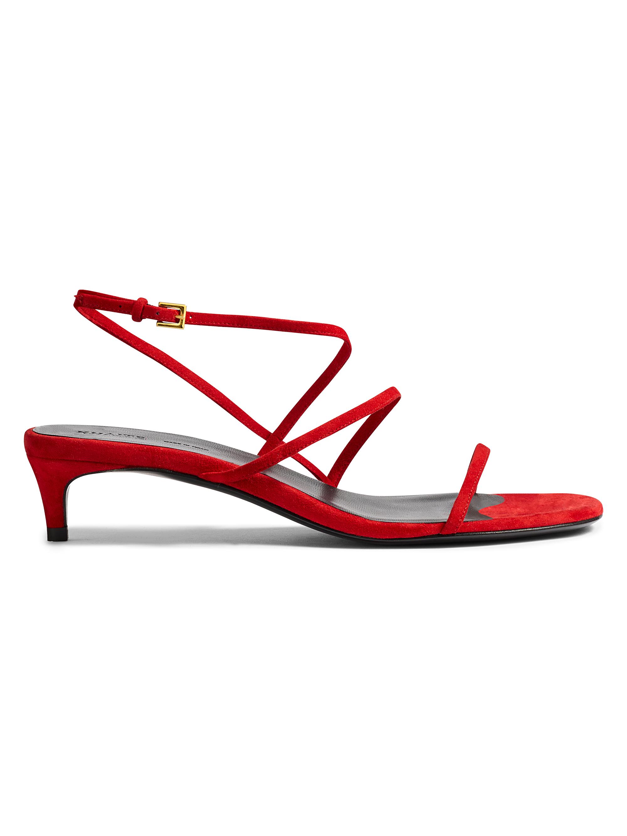 Khaite Women's Loop 35MM Suede Kitten-Heel Sandals - Lipstick - Women's Shoes