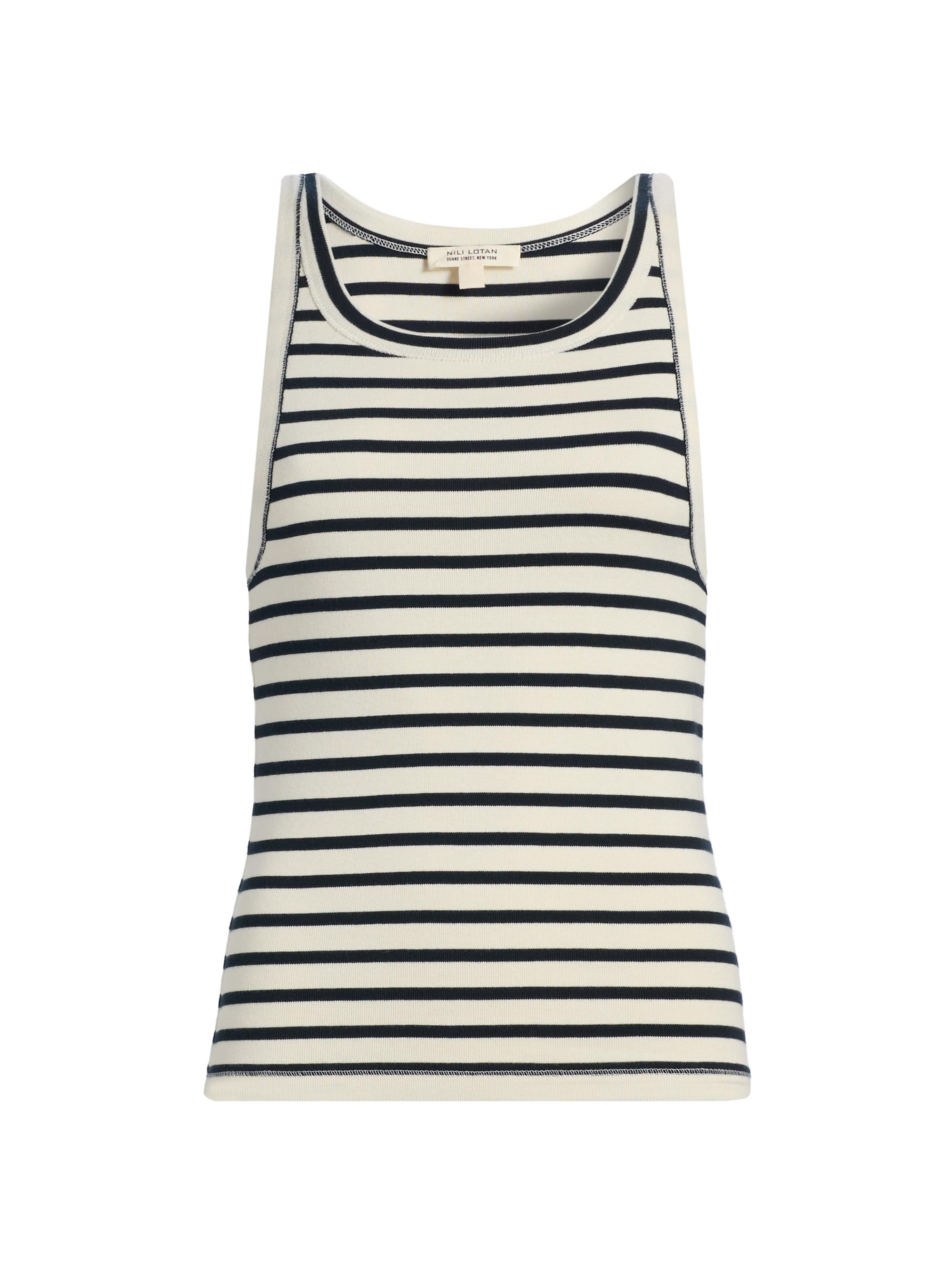 Nili Lotan Women's Jennifer Striped Cotton Tank - Ecru Black Stripe