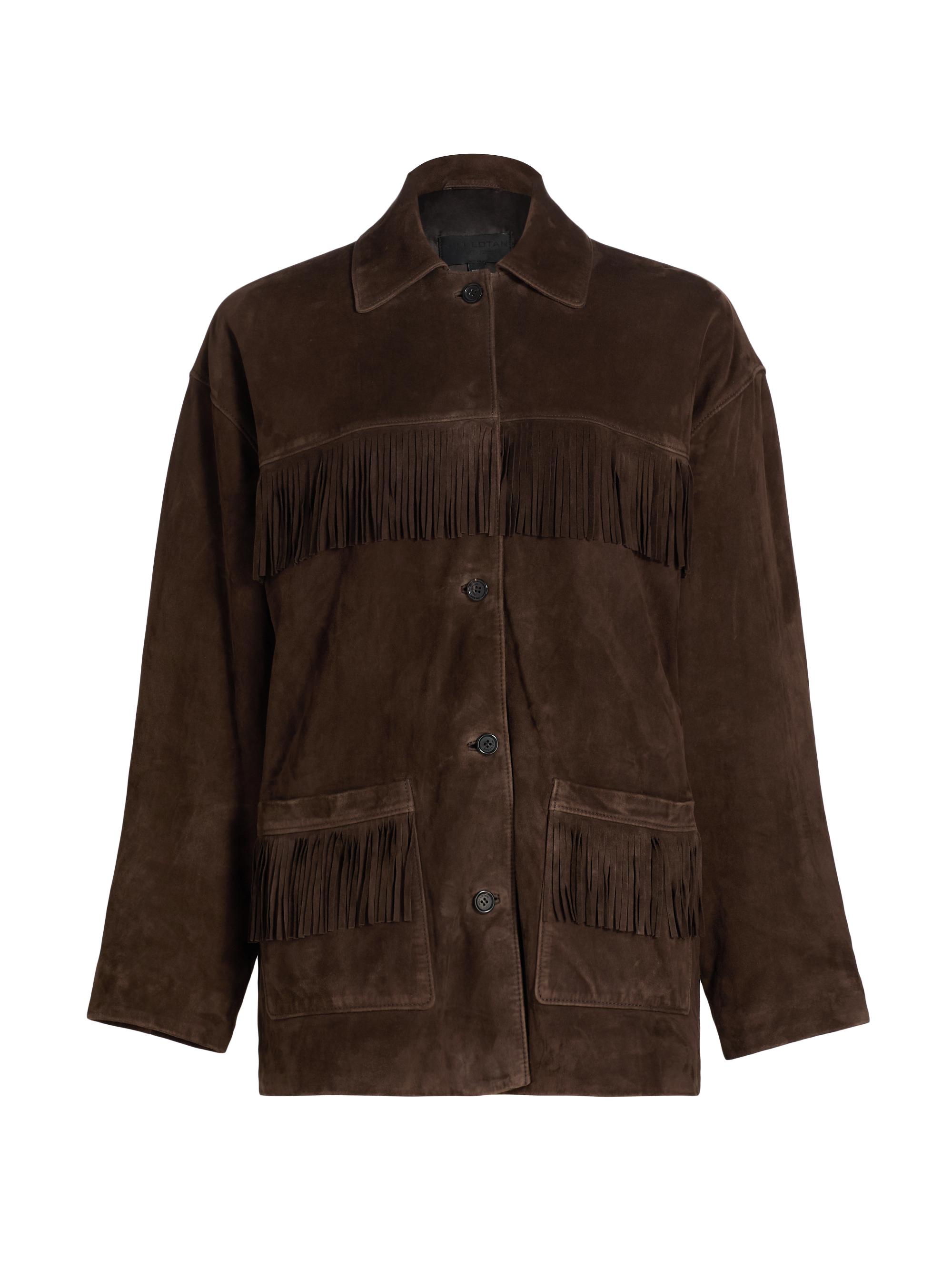 Nili Lotan Women's Foudre Fringe Suede Jacket - Dark Brown
