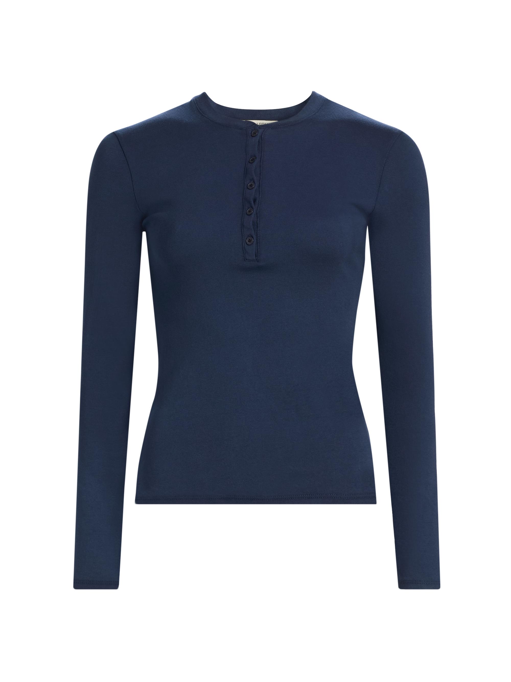 Nili Lotan Women's Jordan Cotton Long-Sleeve Henley - Admiral Blue