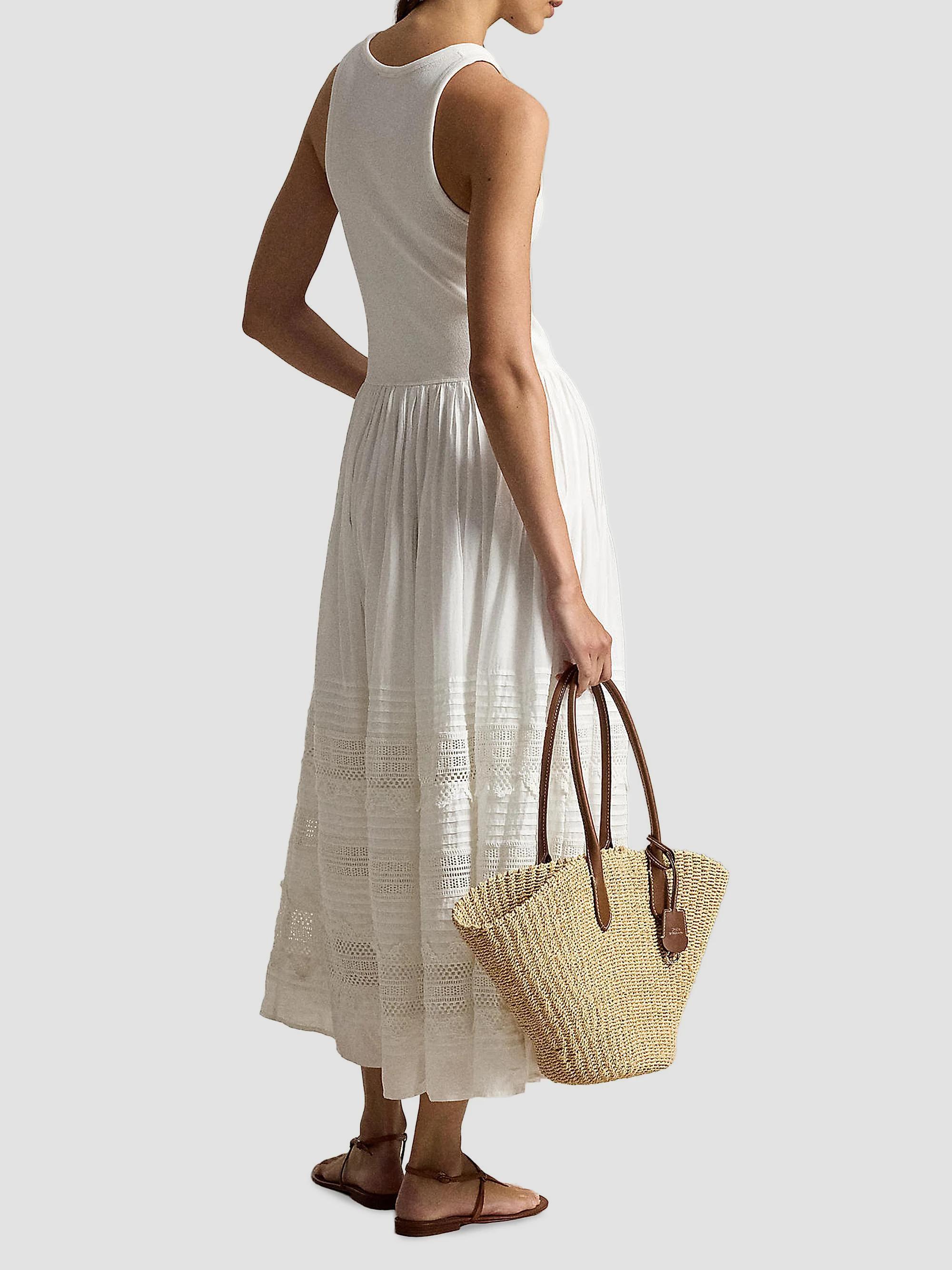 lauren ralph lauren lace trim a line dress Polo Lace-Trim Tank Midi-Dress Model is 510/178 cm Long Sleeve Dress Women's Sexy Long Dresses Color:Dark Blue
