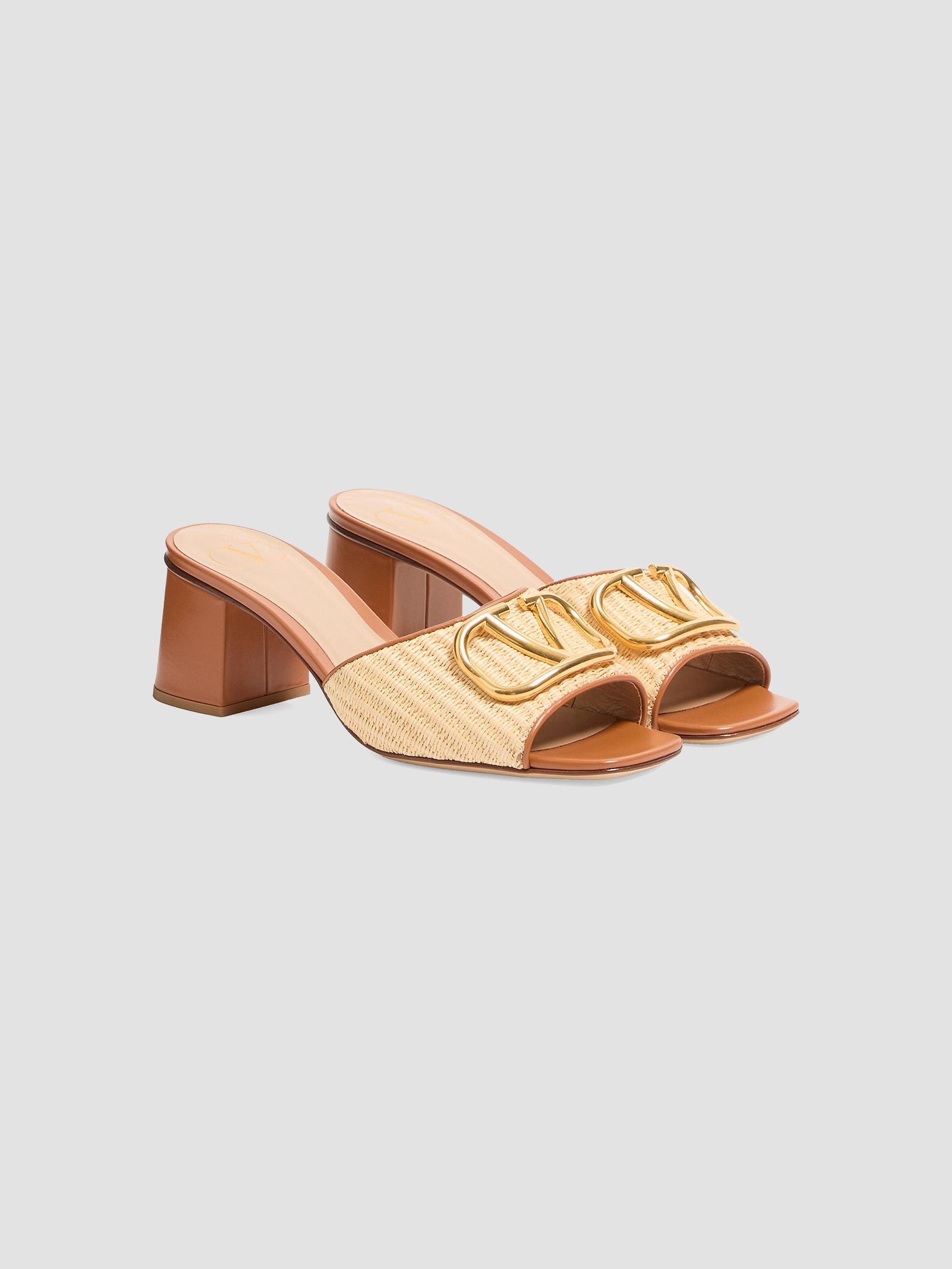 Valentino Garavani Vlogo Signature 60MM Slide Sandals in Raffia