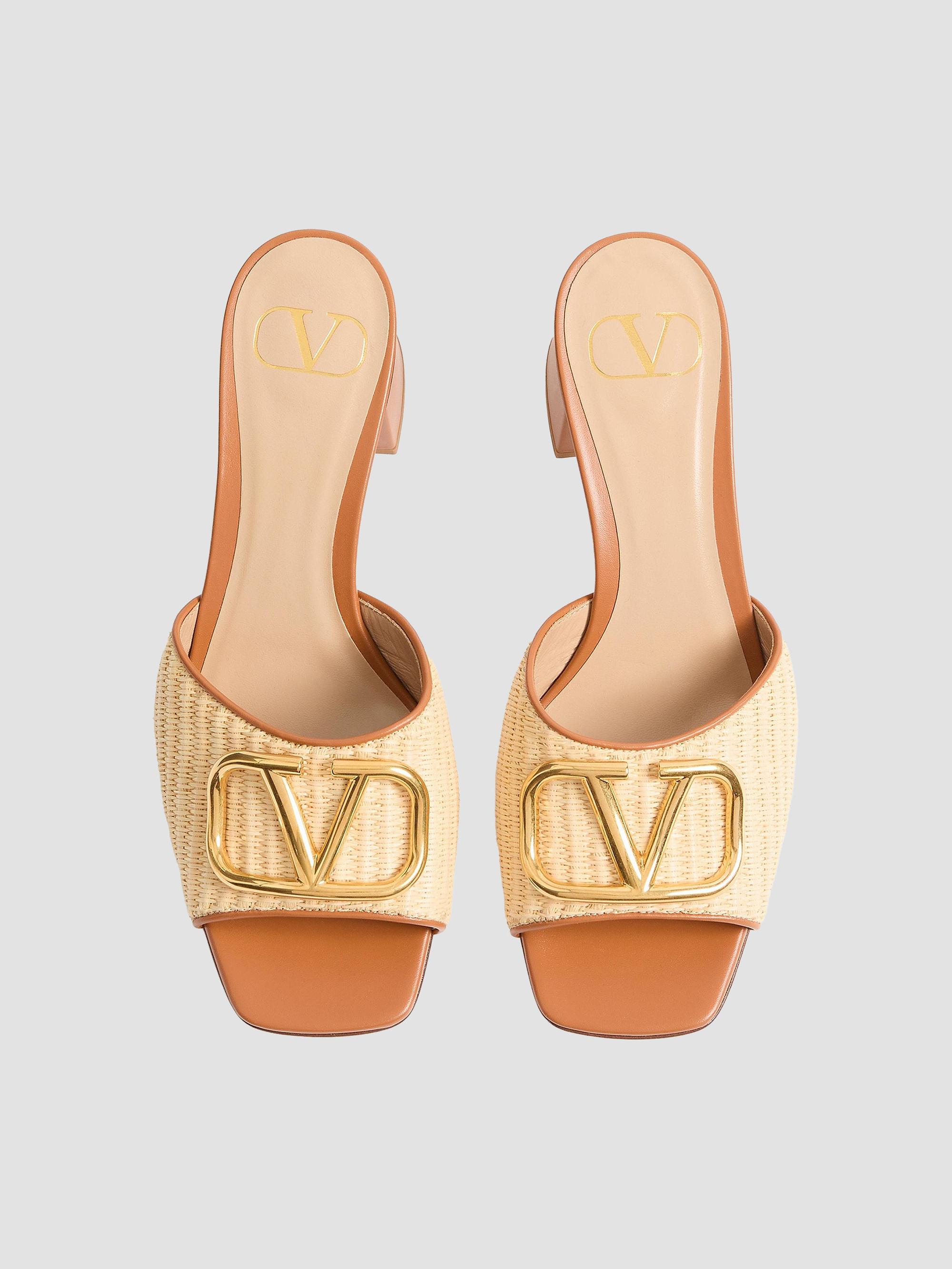Valentino Garavani Vlogo Signature 60MM Slide Sandals in Raffia