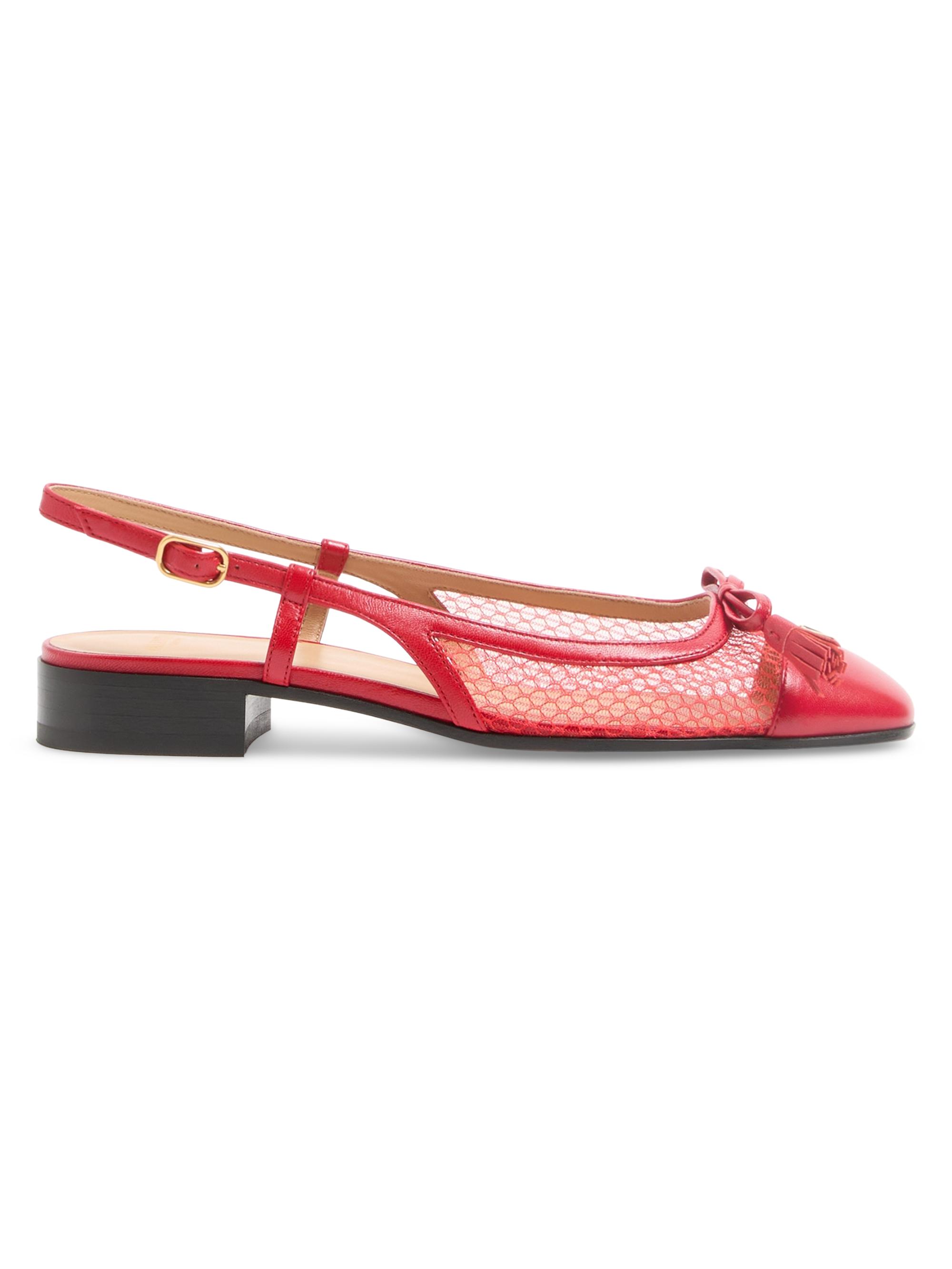 Valentino Garavani Women's Valet Du Roi 25MM Slingback Ballerina in Mesh and Kidskin - Rouge Pur