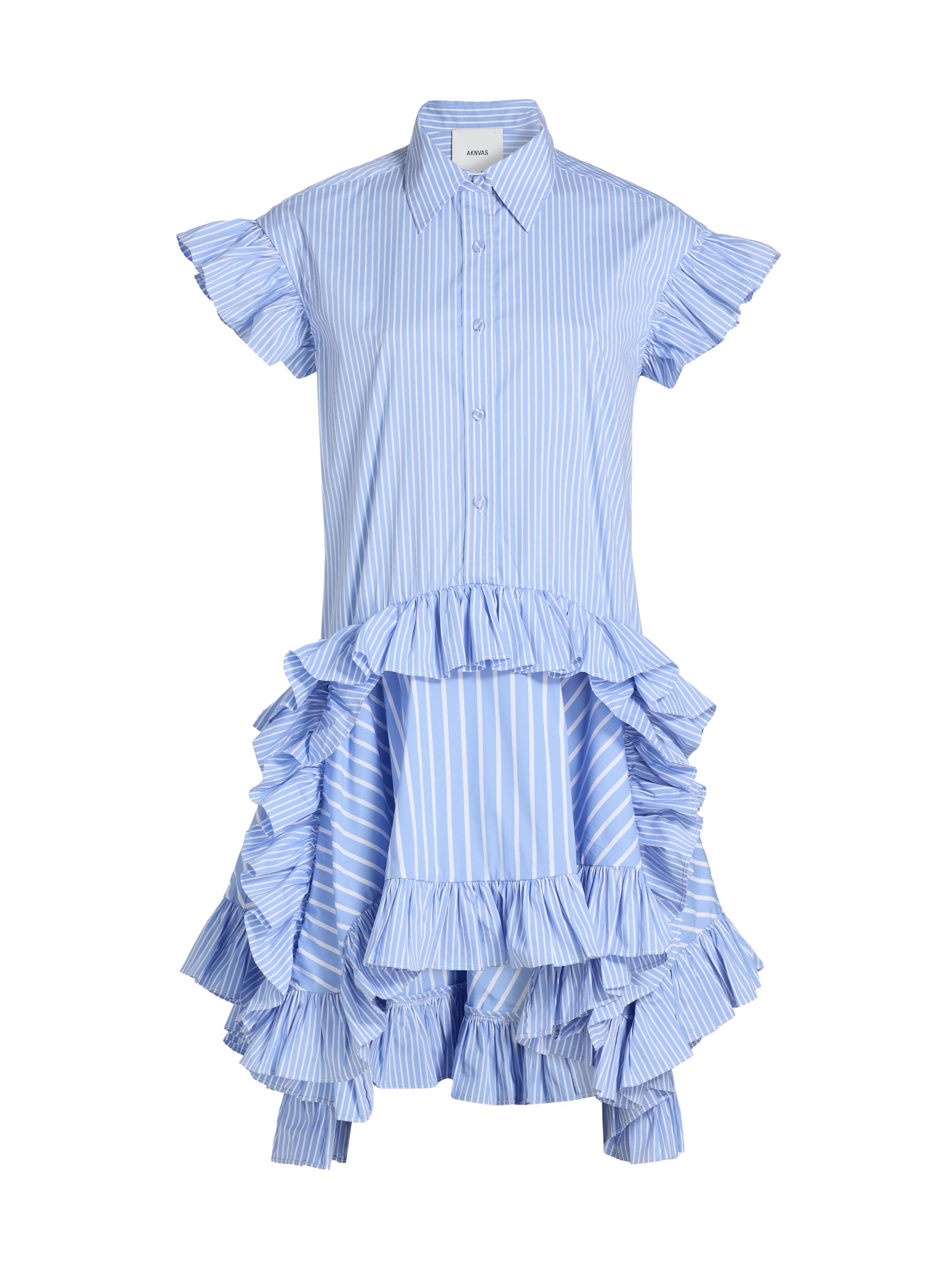 Aknvas Women's Mila Striped Cotton-Blend Ruffled Shirtdress - Blue Stripe
