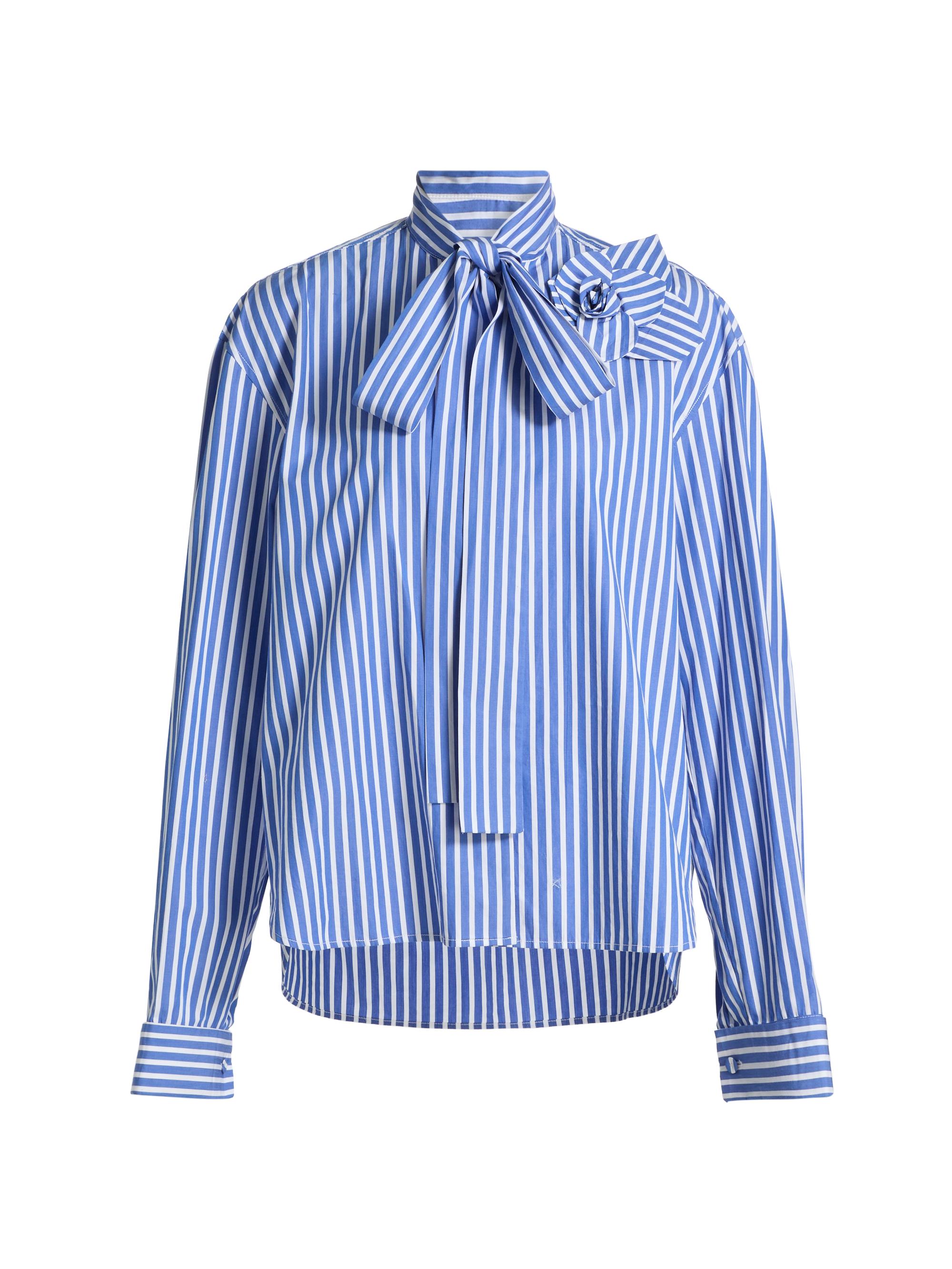 Aknvas Women's Flor Striped Cotton Poplin Button-Front Shirt - Deep Blue