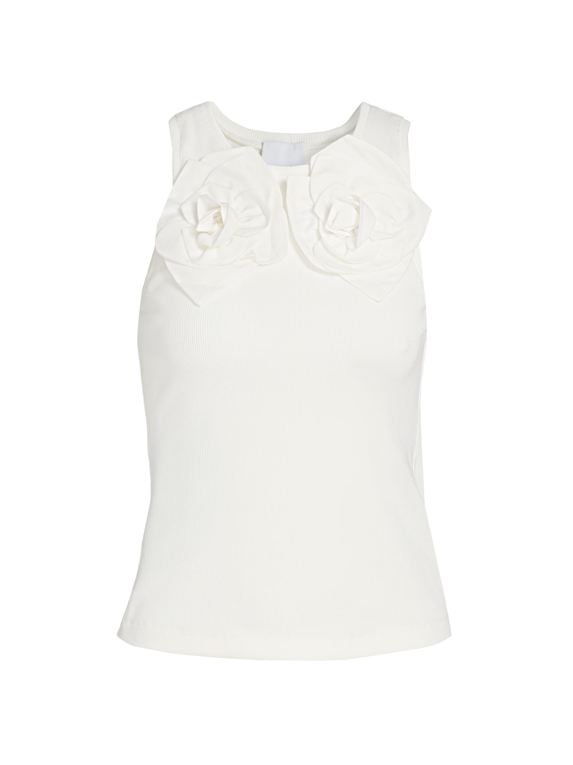 Aknvas Women's Camille Flower Appliqué Cotton Tank - White