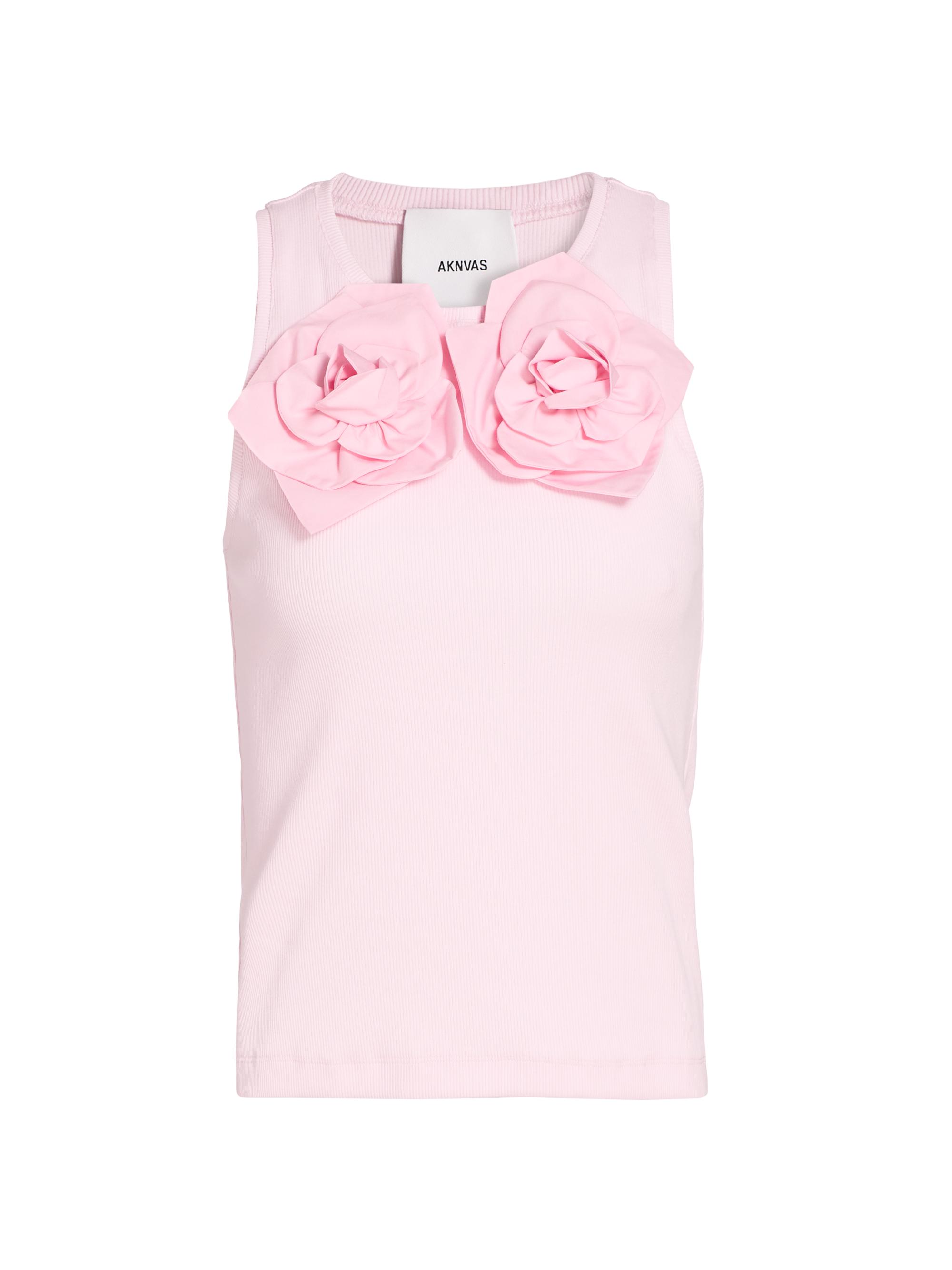 Aknvas Women's Camille Floral Appliqué Cotton Tank - Pink