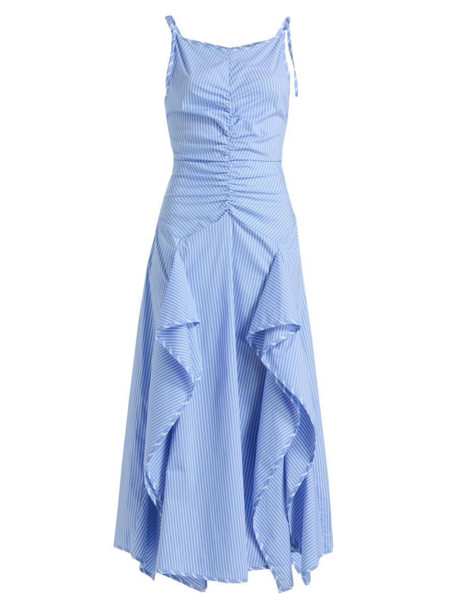 Aknvas Women's Morgan Striped Cotton-blend Poplin Midi-dress In Blue