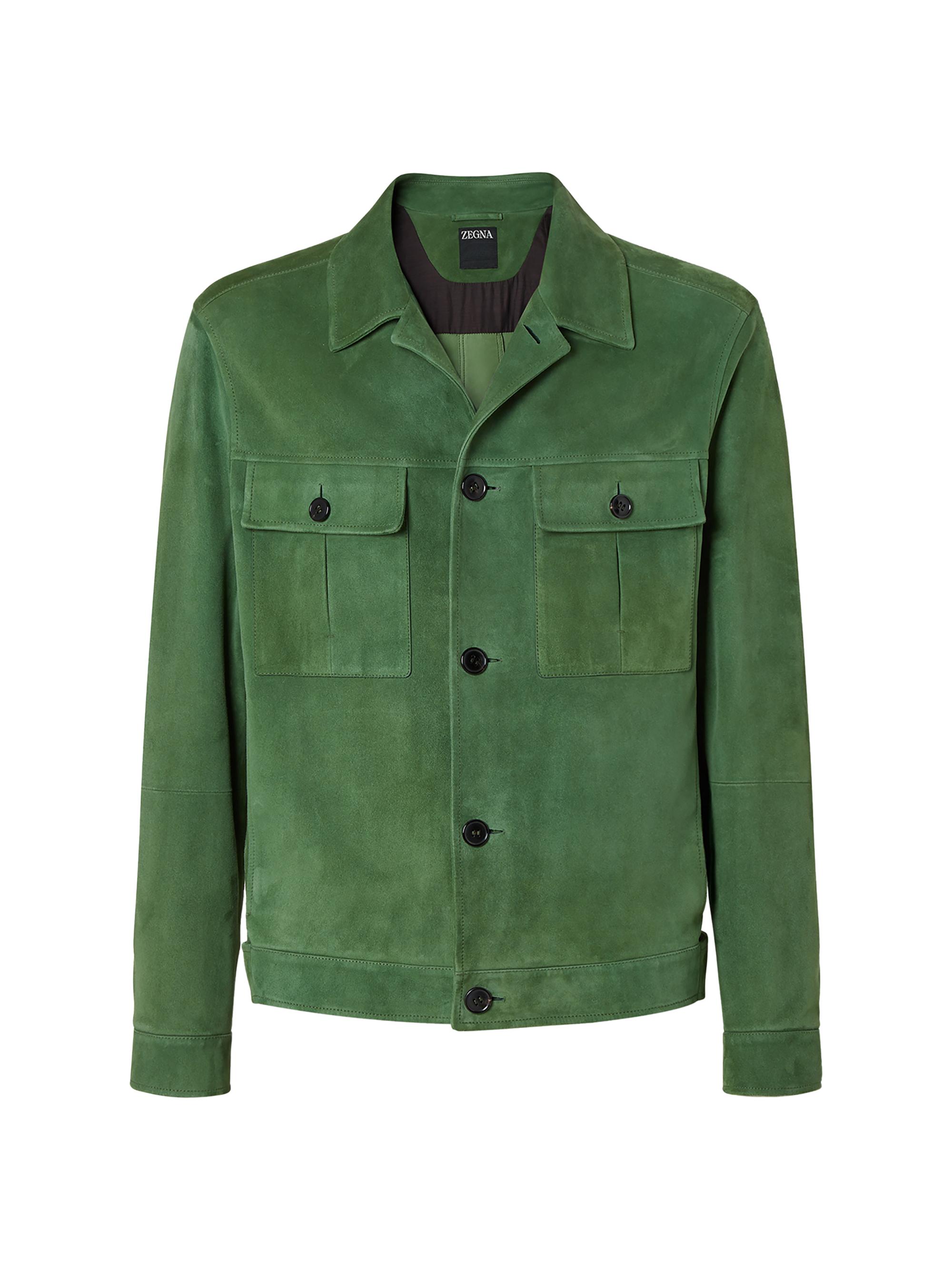 ZEGNA Men's Leather Blouson Jacket - Pine Green