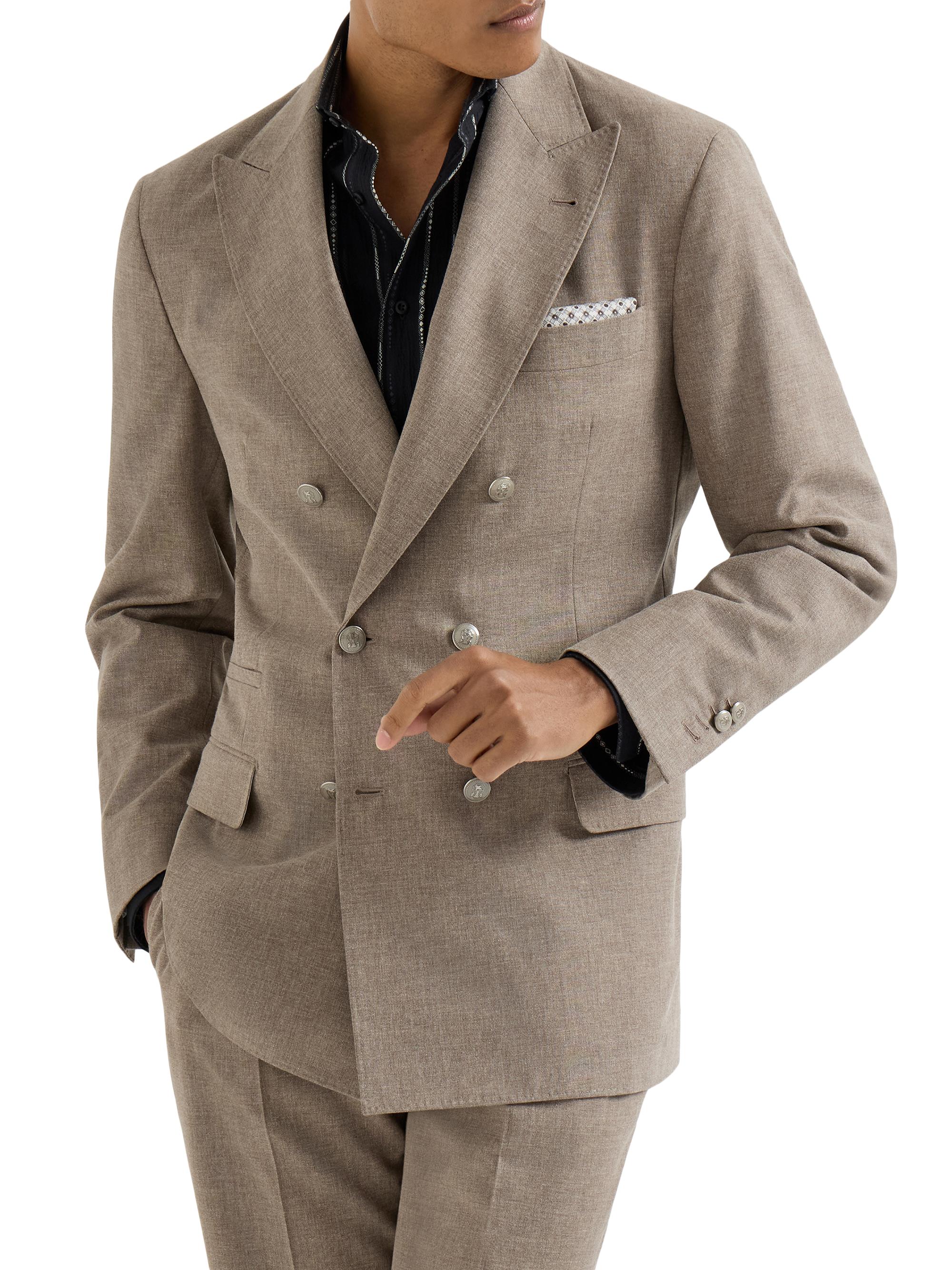 Brunello Cucinelli Men's Virgin Wool, Cotton and Silk Mouliné One and a Half Breasted Blazer - Light Brown