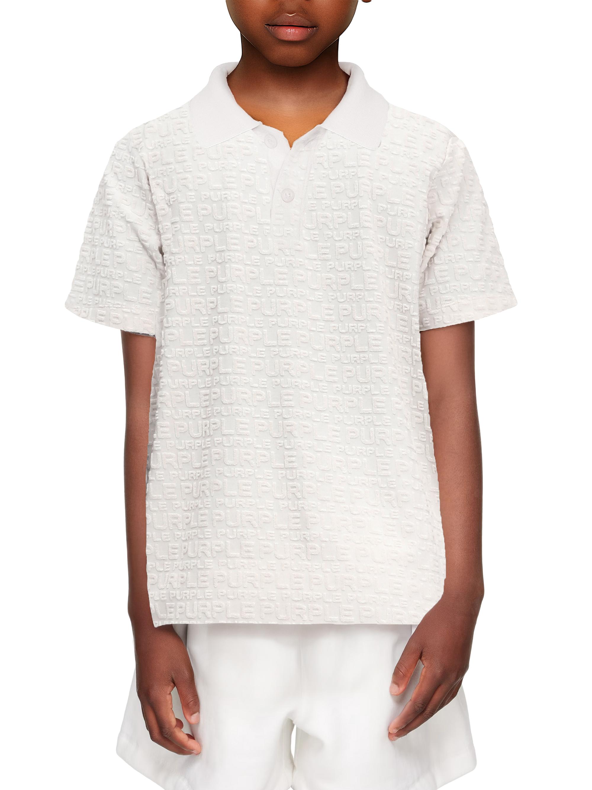 Purple Brand Little Boy's & Boy's Logo Textured Jacquard Polo Shirt - Off White