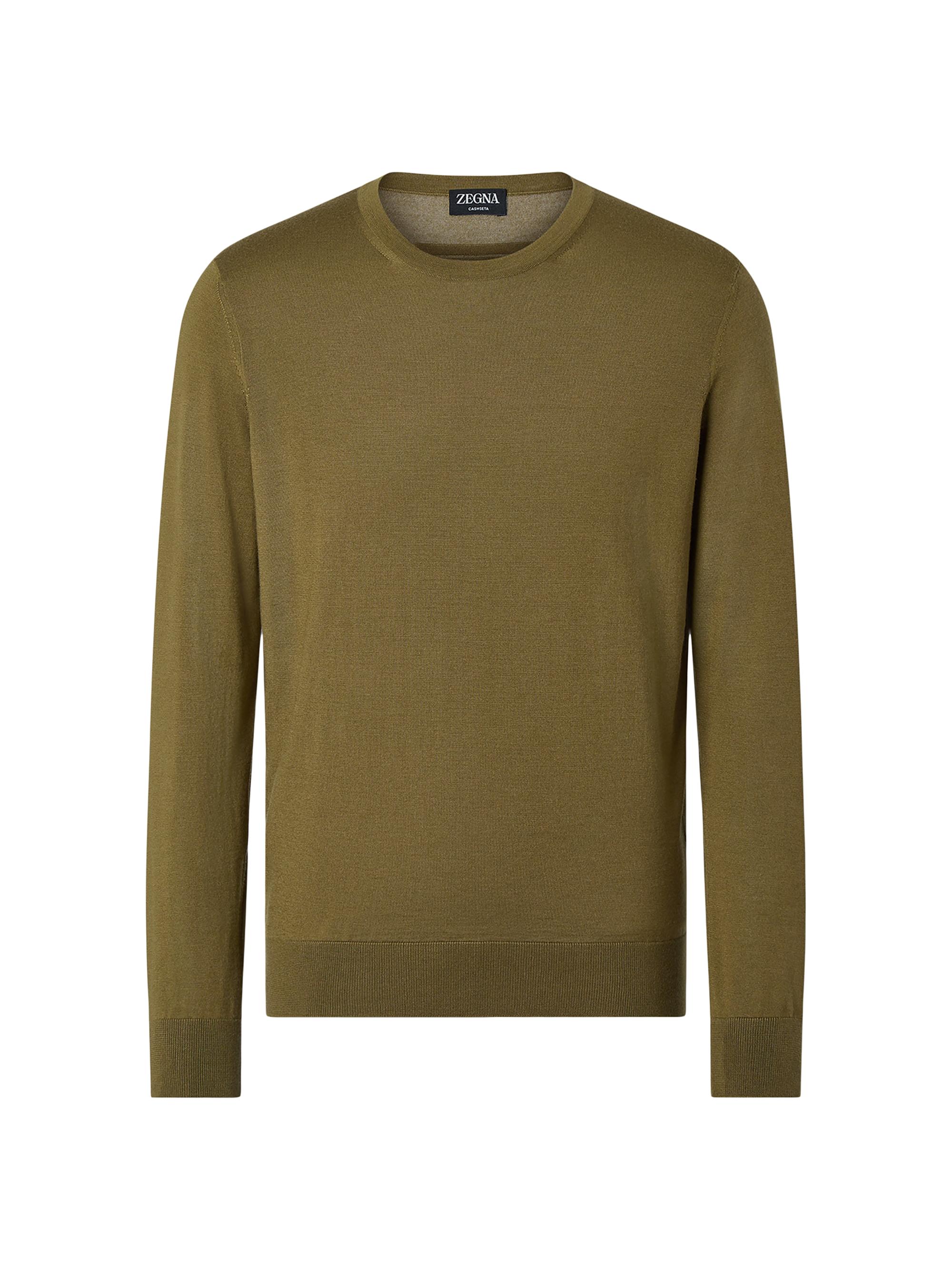 ZEGNA Men's Cashseta Crewneck Sweater - Olive Green Melange
