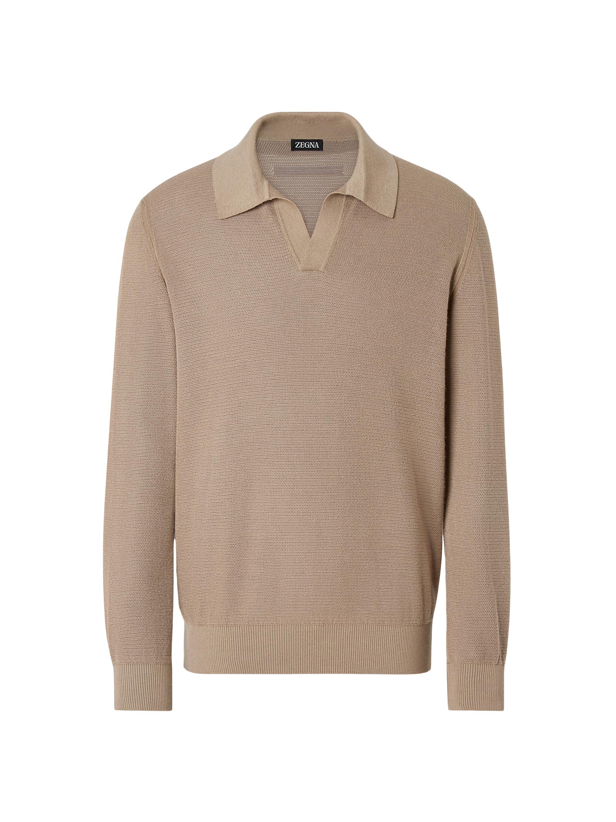 ZEGNA Men's Cashmere-Silk Polo Shirt - Light Taupe
