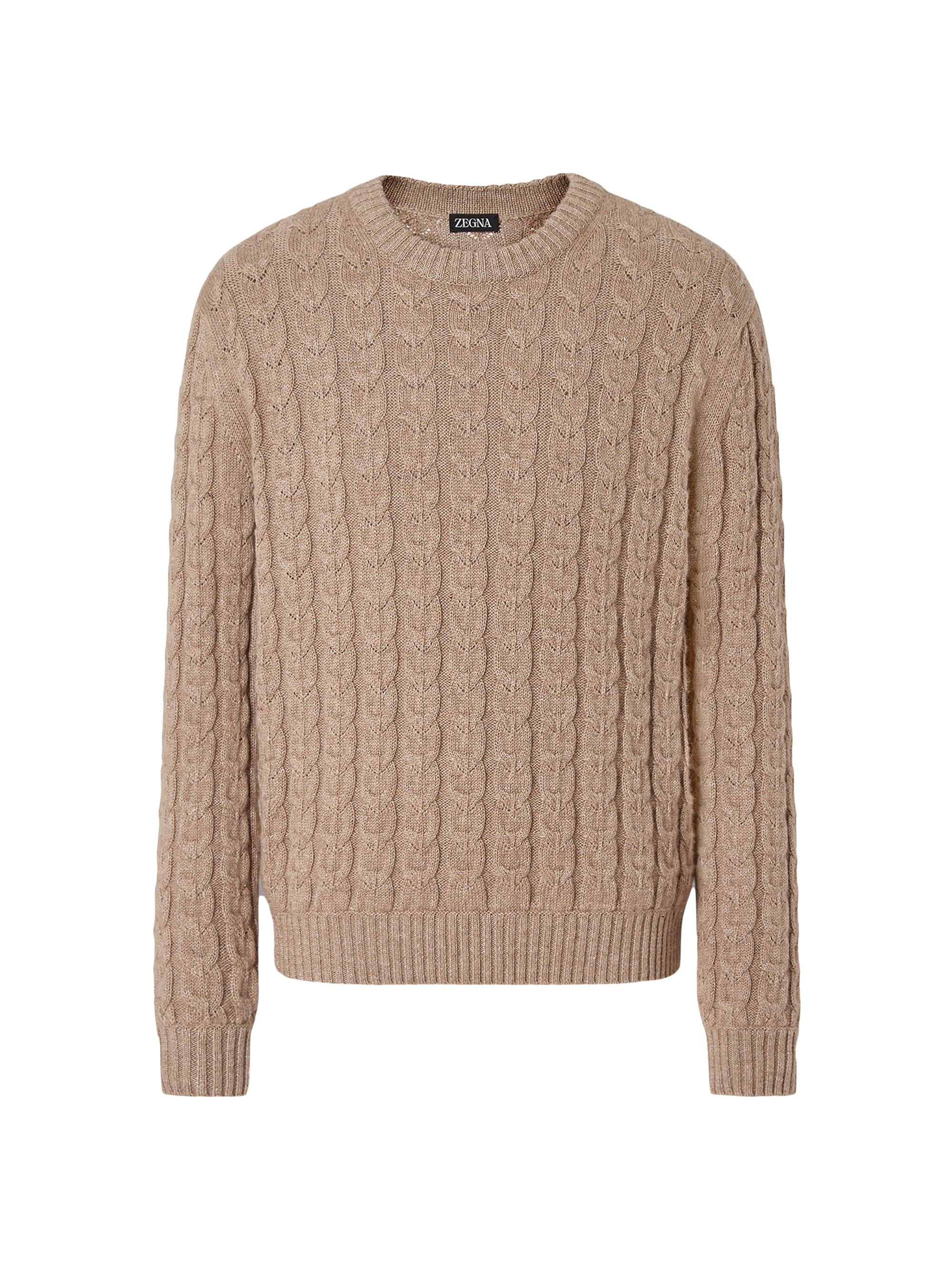 ZEGNA Men's Linen Cashmere and Silk Crewneck Sweater - Beige | Thumbnail 7