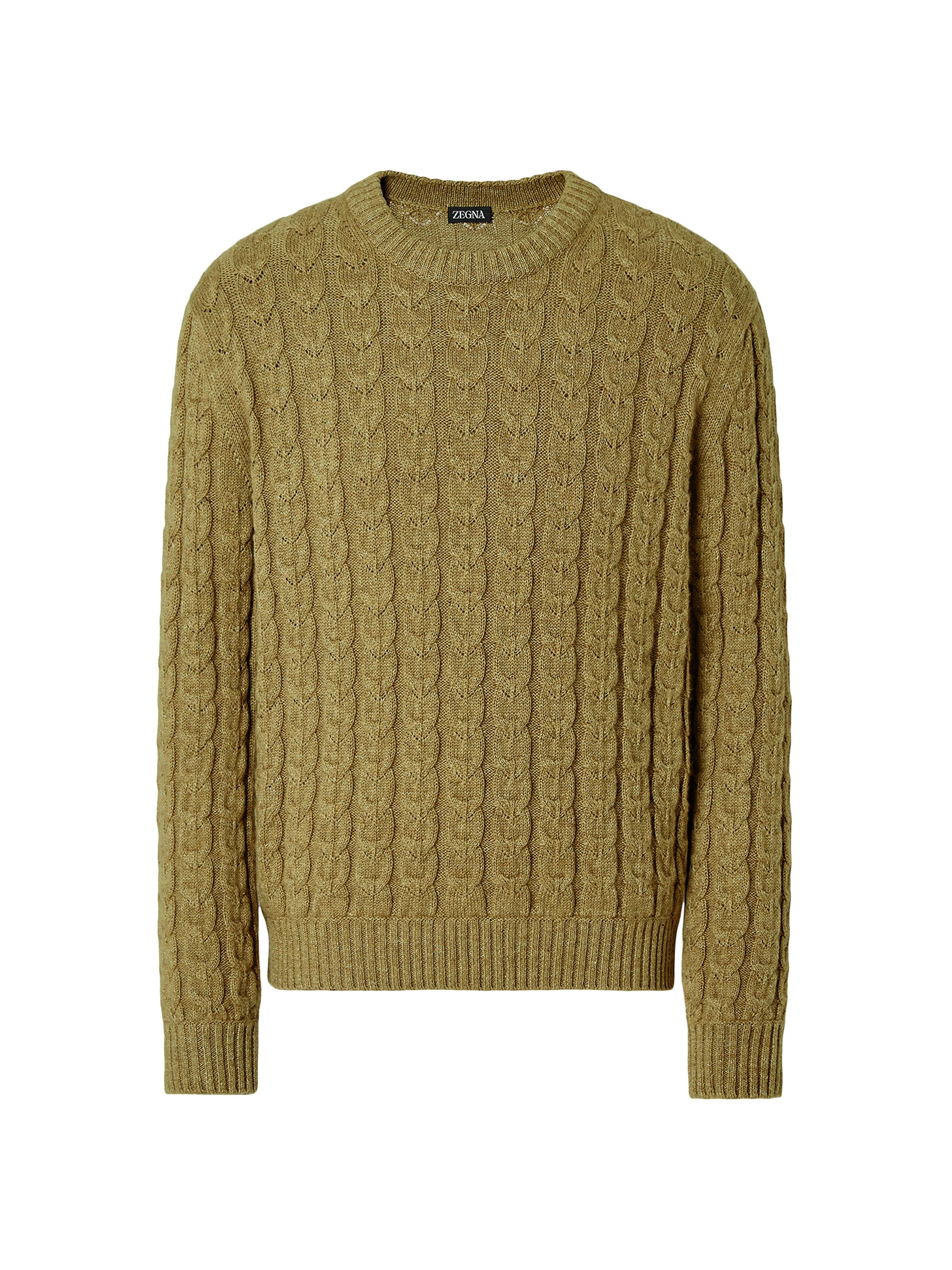 ZEGNA Men's Linen Cashmere and Silk Crewneck Sweater - Olive Green Melange