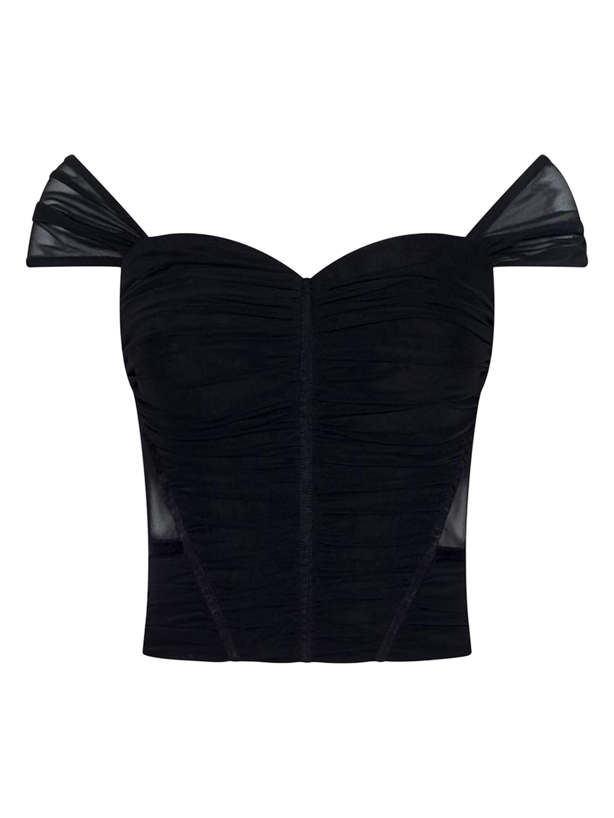 L'AGENCE Women's Asuka Ruched Mesh Corset Top - Black