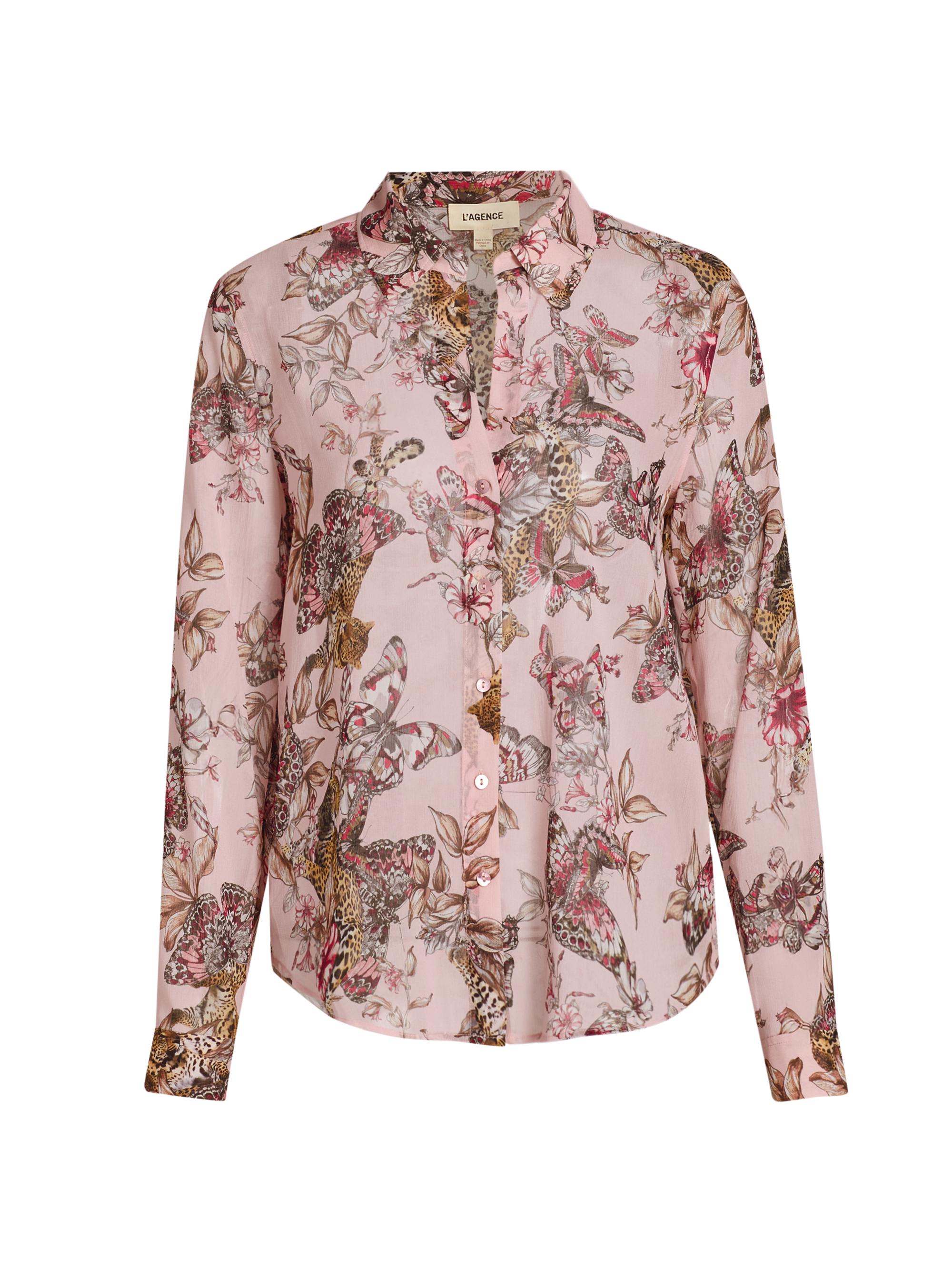 L'AGENCE Women's Laurent Floral Blouse - Light Nectar Pink Butterfly