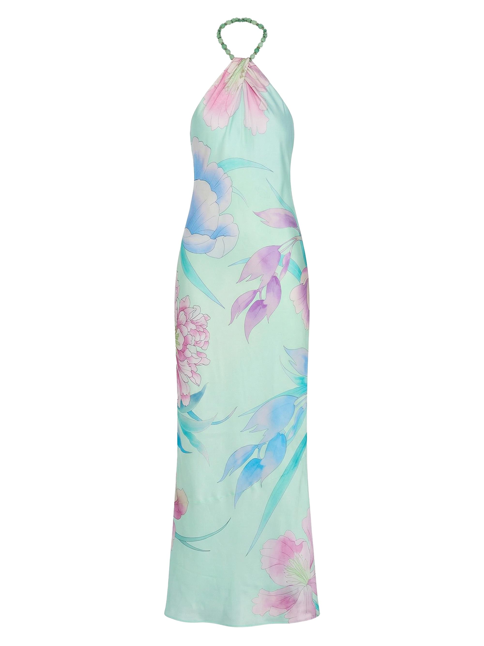 Retrofête Women's Anat Floral Halter Maxi Dress - Beija Flor Pistachio