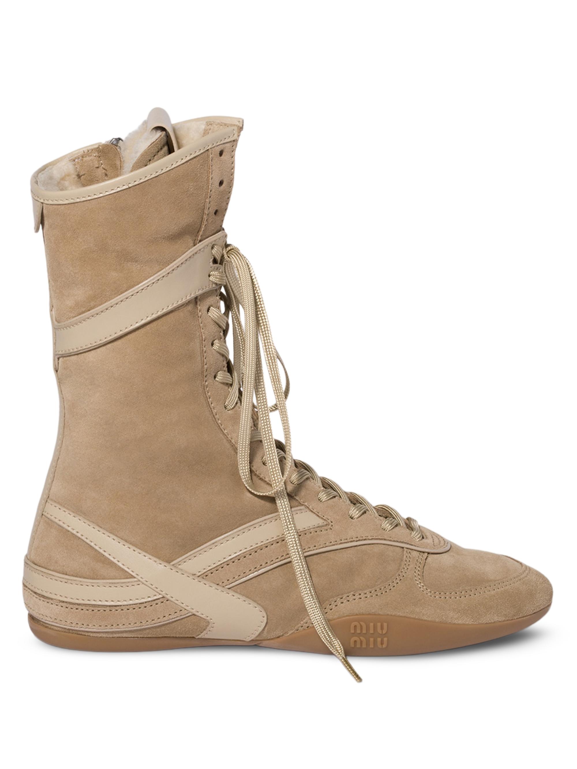 Miu Miu Gymnasium Suede and Shearling Boxer Boots | Saks Fifth Avenue